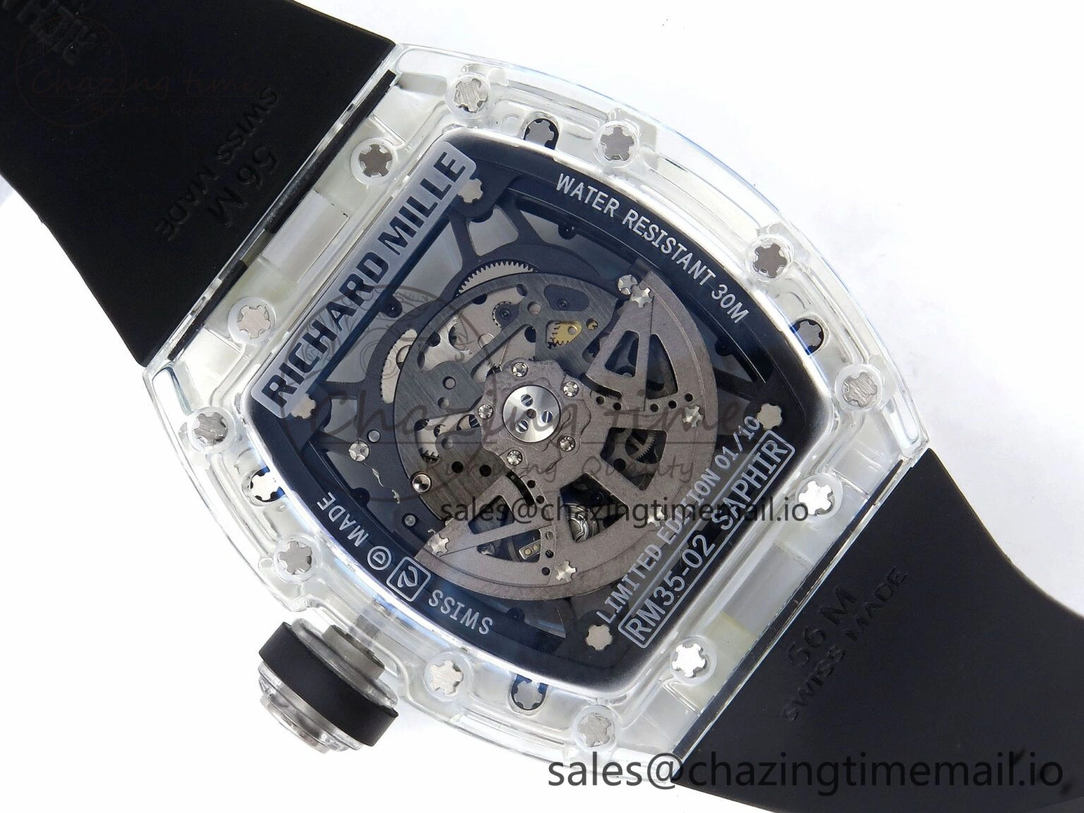 Bright RM035-02 Transparent RMF 1:1 Best Edition Skeleton Dial on Black Rubber Strap RMAL 9280