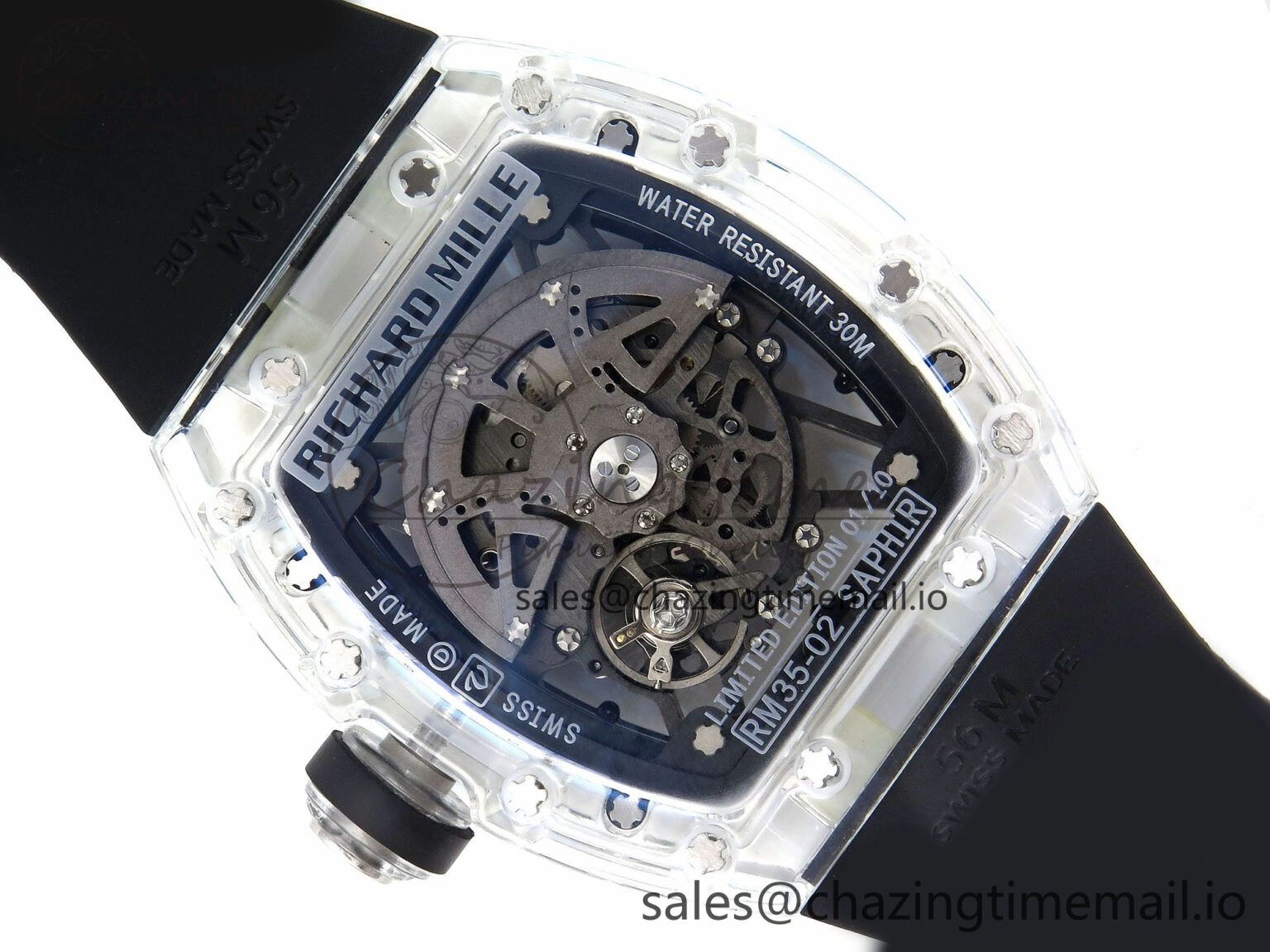Bright RM035-02 Transparent RMF 1:1 Best Edition Skeleton Dial on Black Rubber Strap RMAL 9280