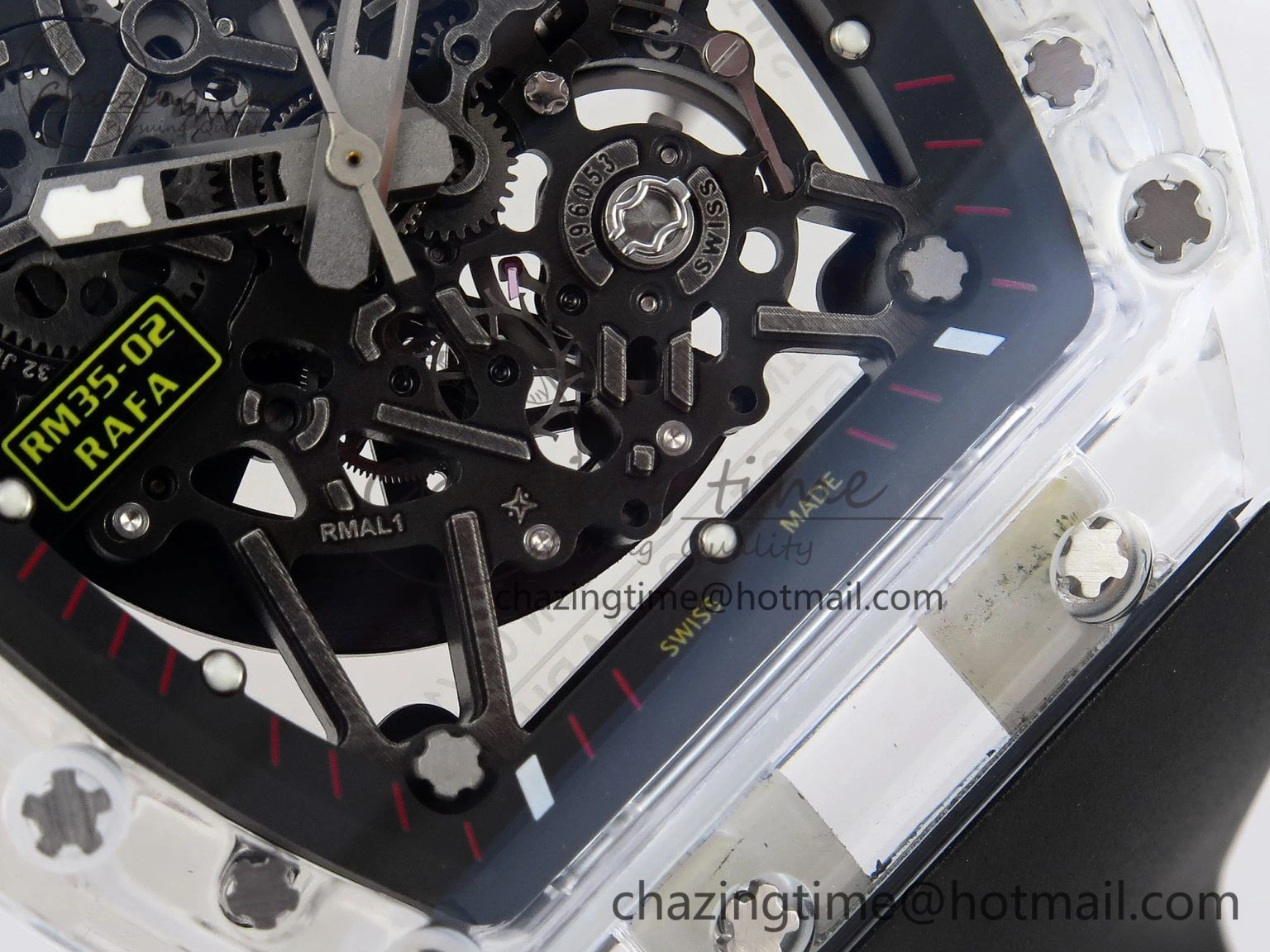 Bright RM035-02 Transparent RMF 1:1 Best Edition Skeleton Dial on Black Rubber Strap RMAL 9280