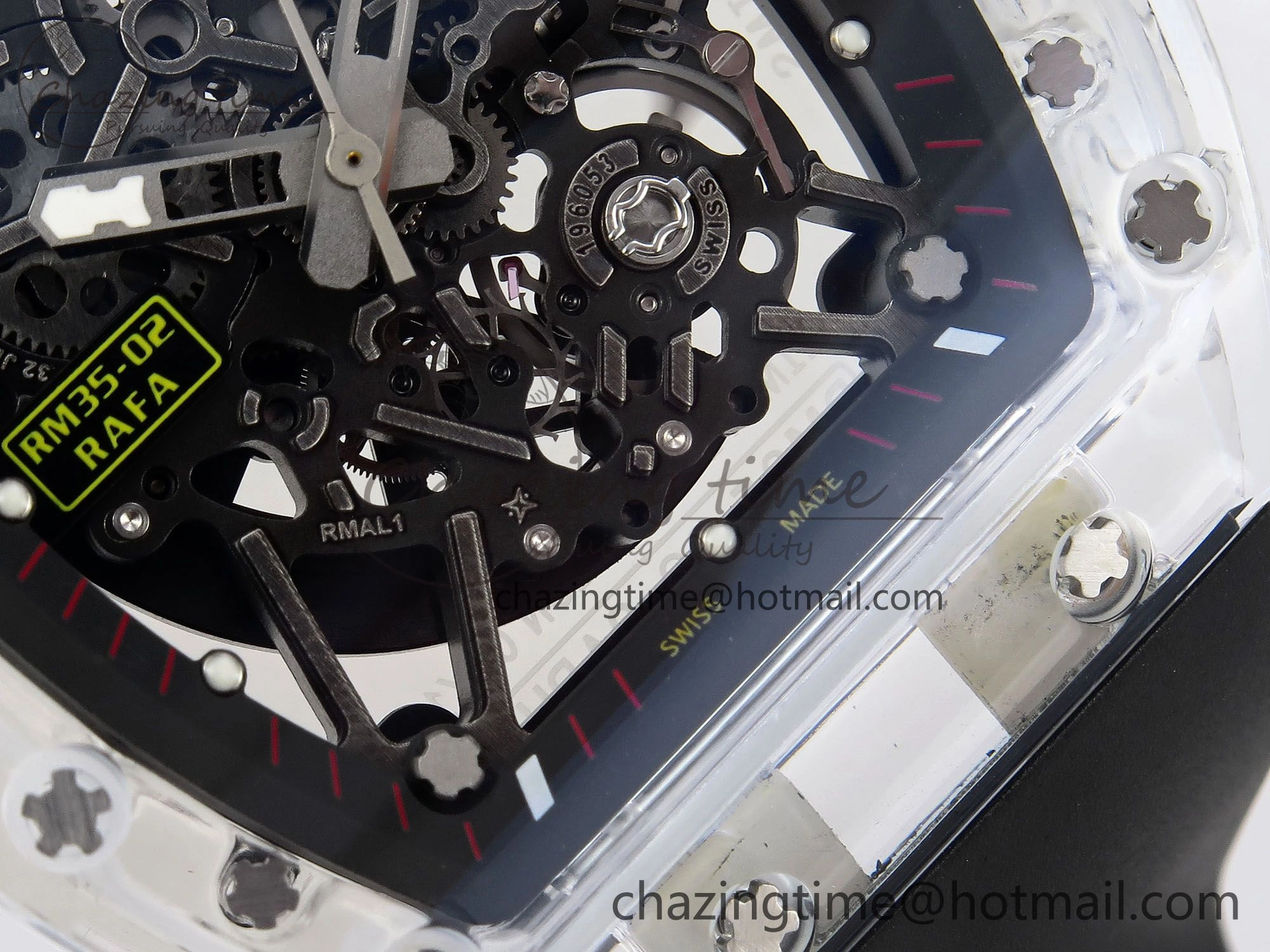 Bright RM035-02 Transparent RMF 1:1 Best Edition Skeleton Dial on Black Rubber Strap RMAL 9280