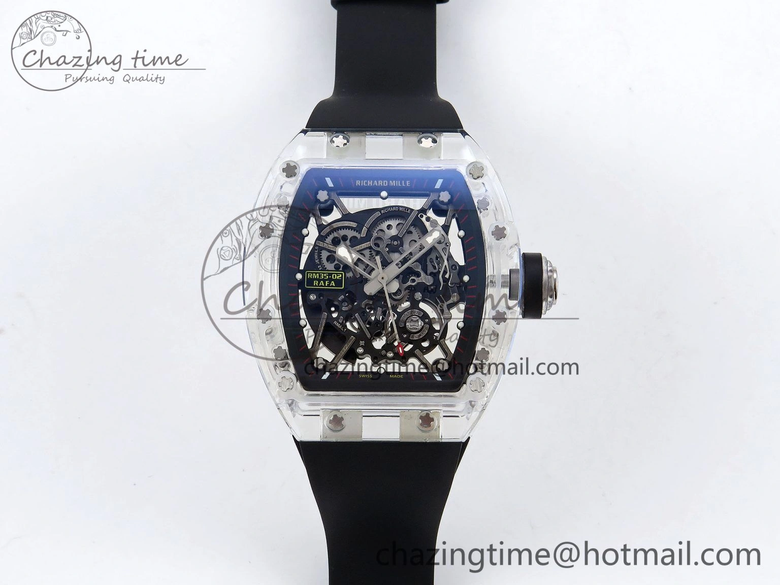 Bright RM035-02 Transparent RMF 1:1 Best Edition Skeleton Dial on Black Rubber Strap RMAL 9280