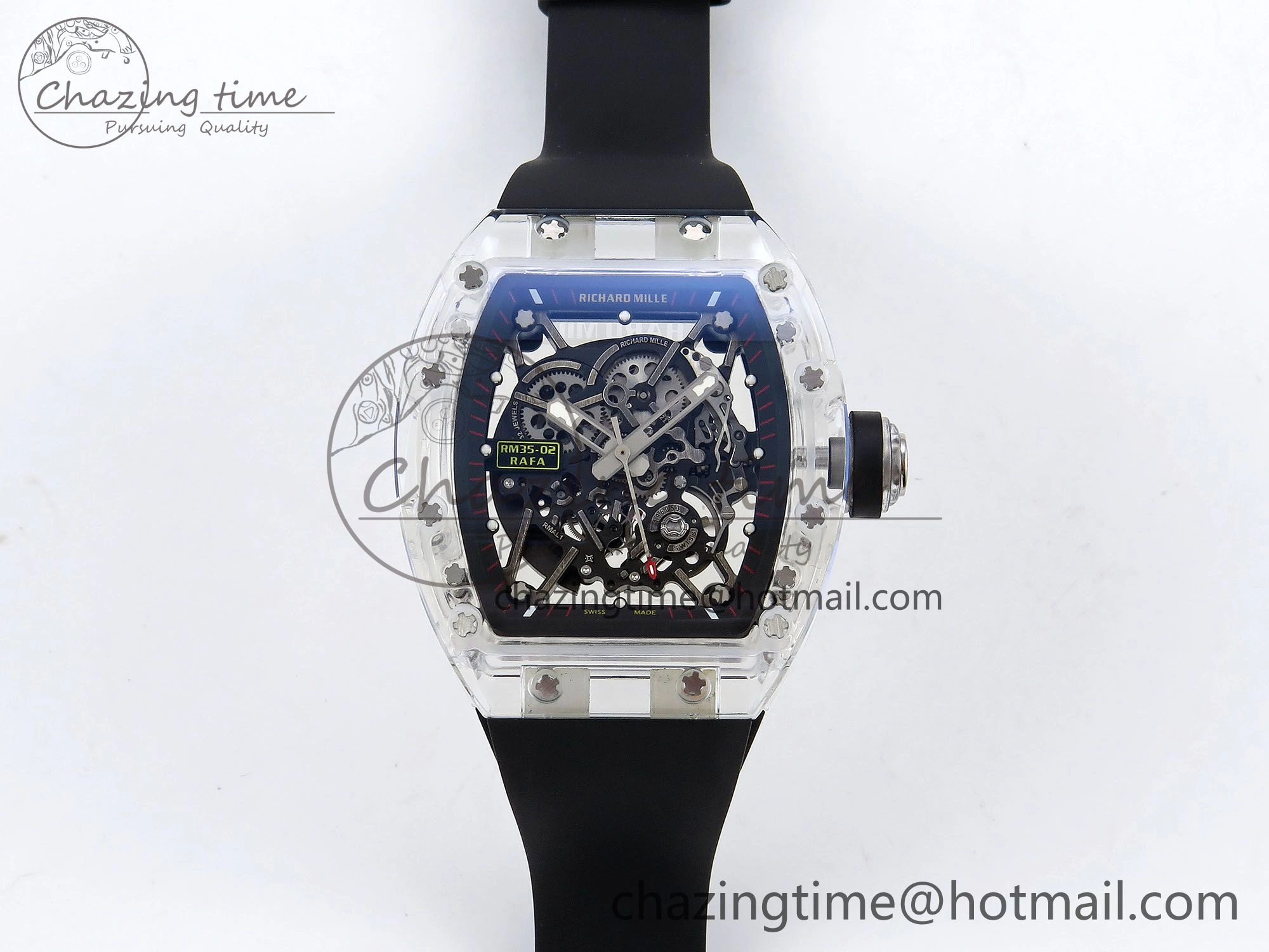 Bright RM035-02 Transparent RMF 1:1 Best Edition Skeleton Dial on Black Rubber Strap RMAL 9280
