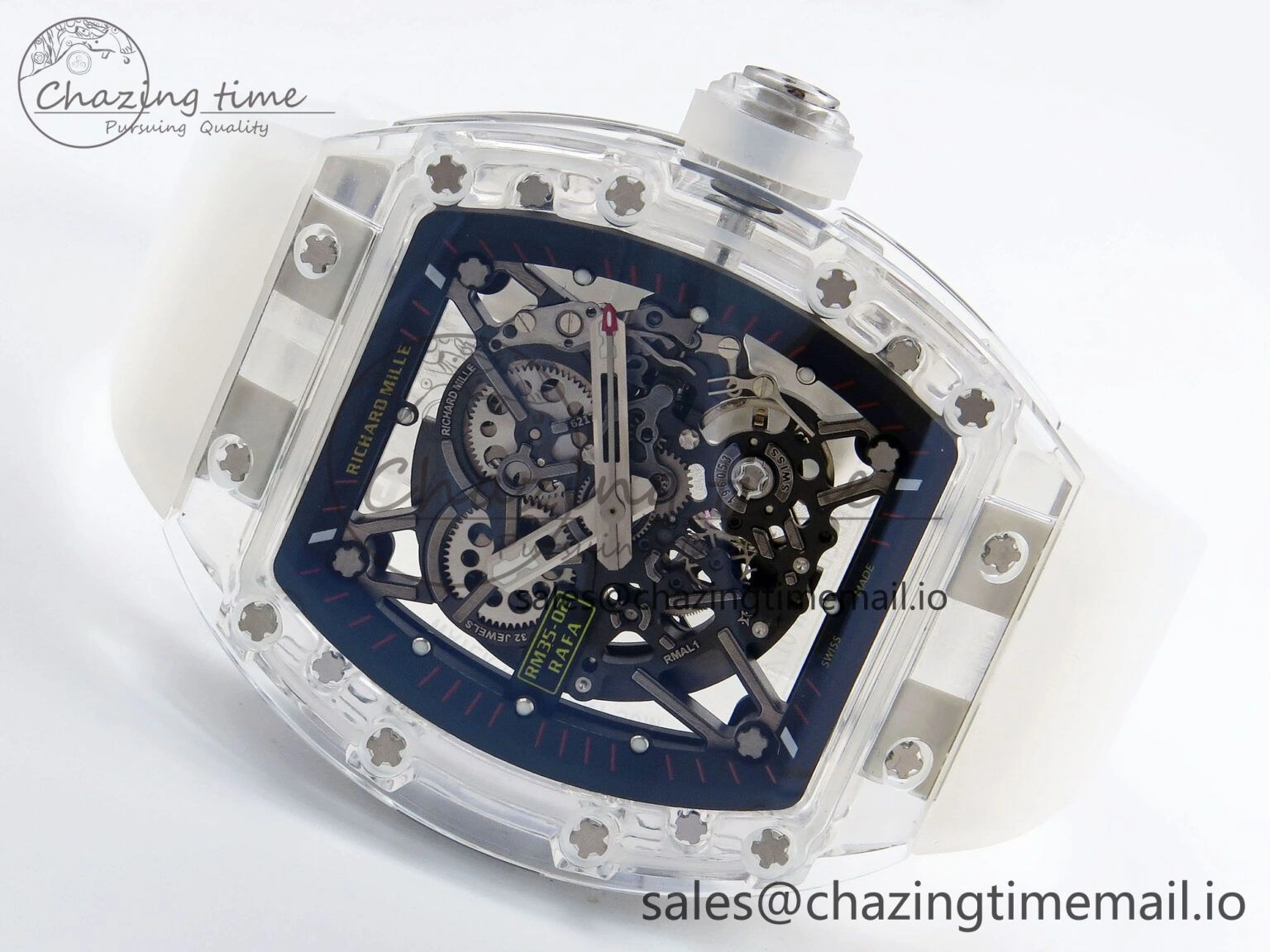 RM035-02 Transparent RMF 1:1 Best Edition Skeleton Dial on Transparent Rubber Strap RMAL Neat 9281
