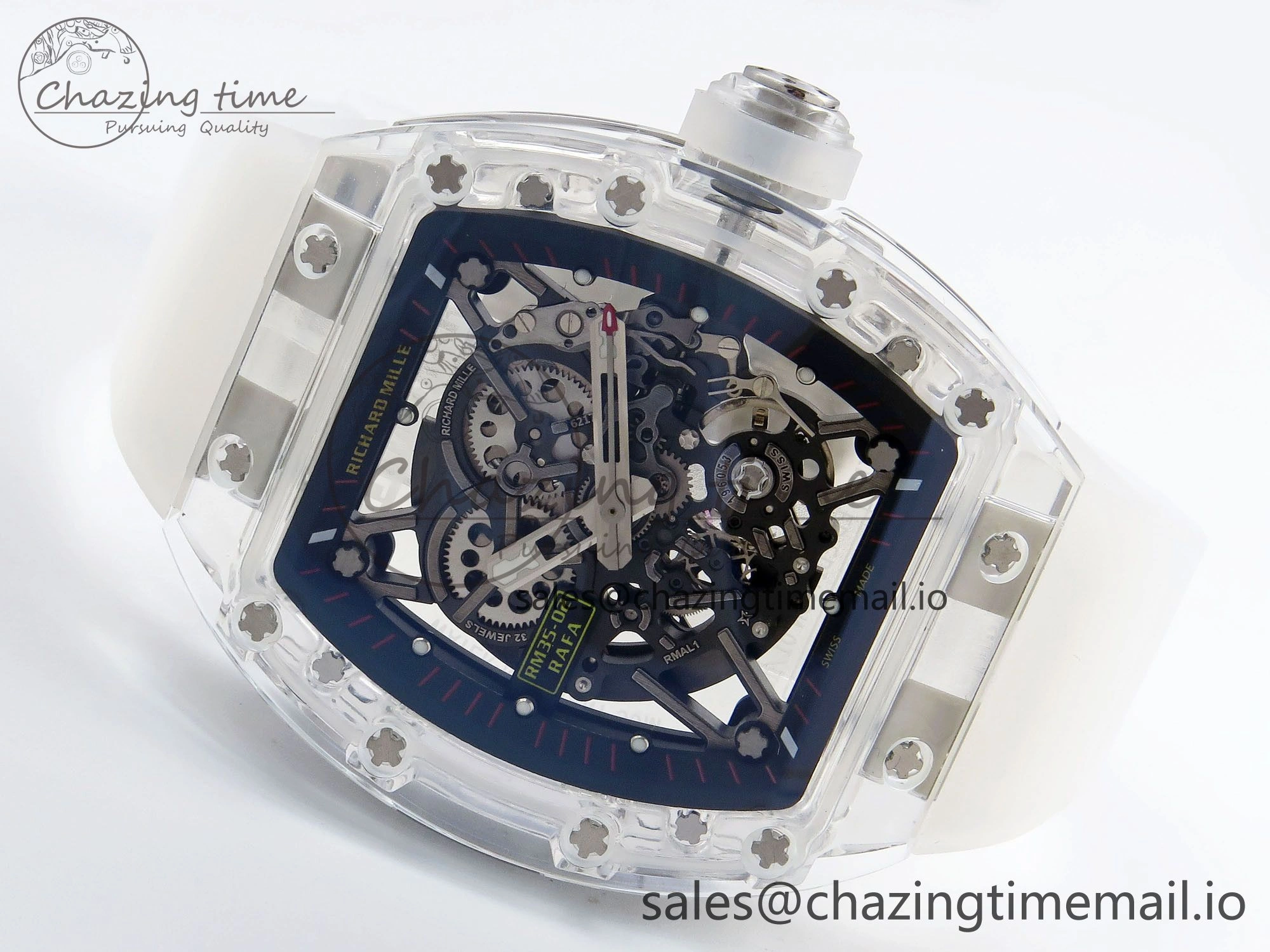RM035-02 Transparent RMF 1:1 Best Edition Skeleton Dial on Transparent Rubber Strap RMAL Neat 9281