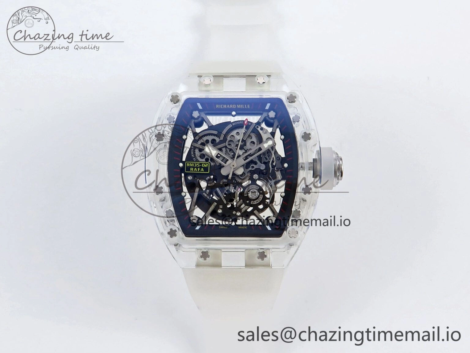RM035-02 Transparent RMF 1:1 Best Edition Skeleton Dial on Transparent Rubber Strap RMAL Neat 9281