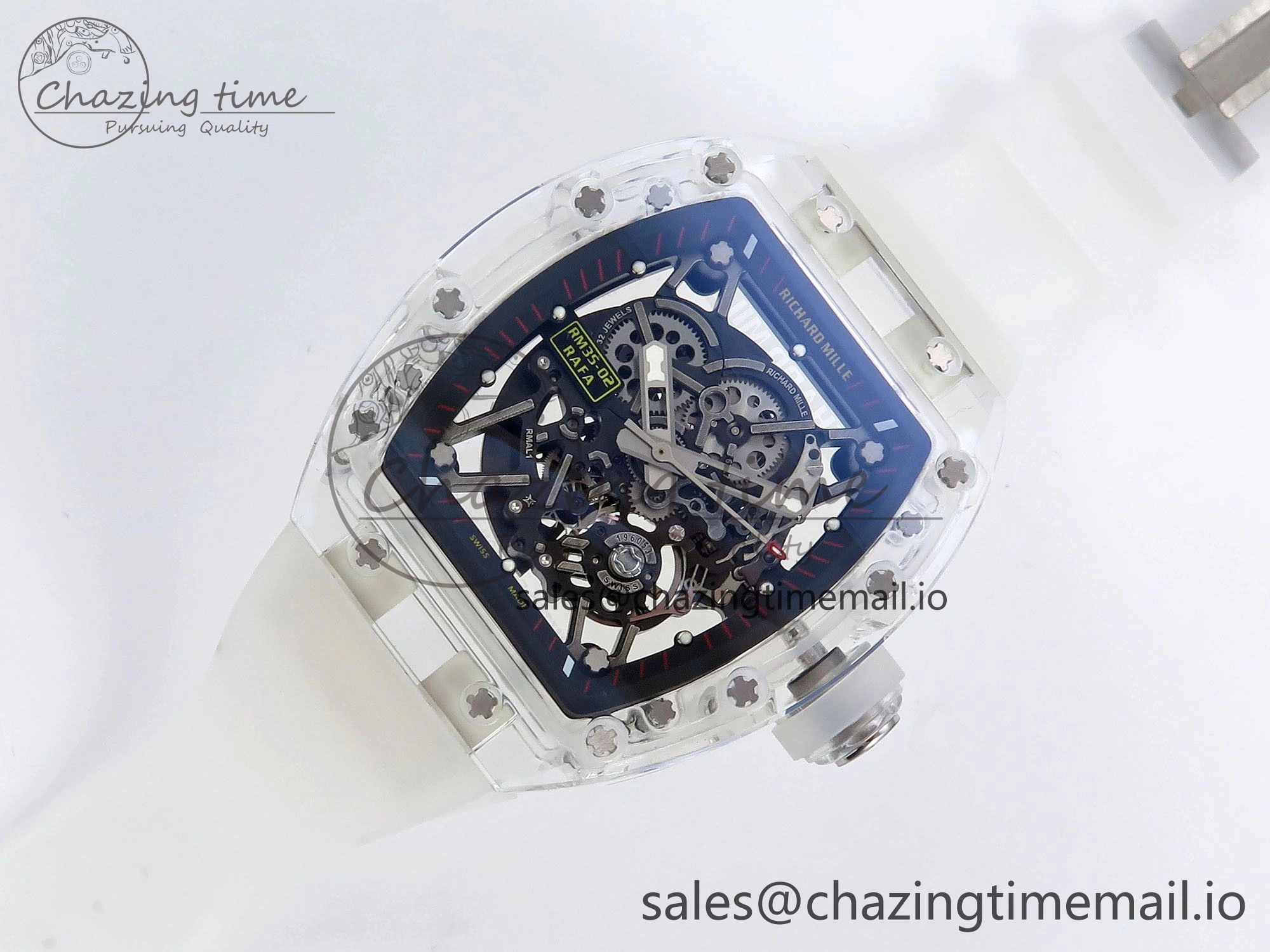 RM035-02 Transparent RMF 1:1 Best Edition Skeleton Dial on Transparent Rubber Strap RMAL Neat 9281