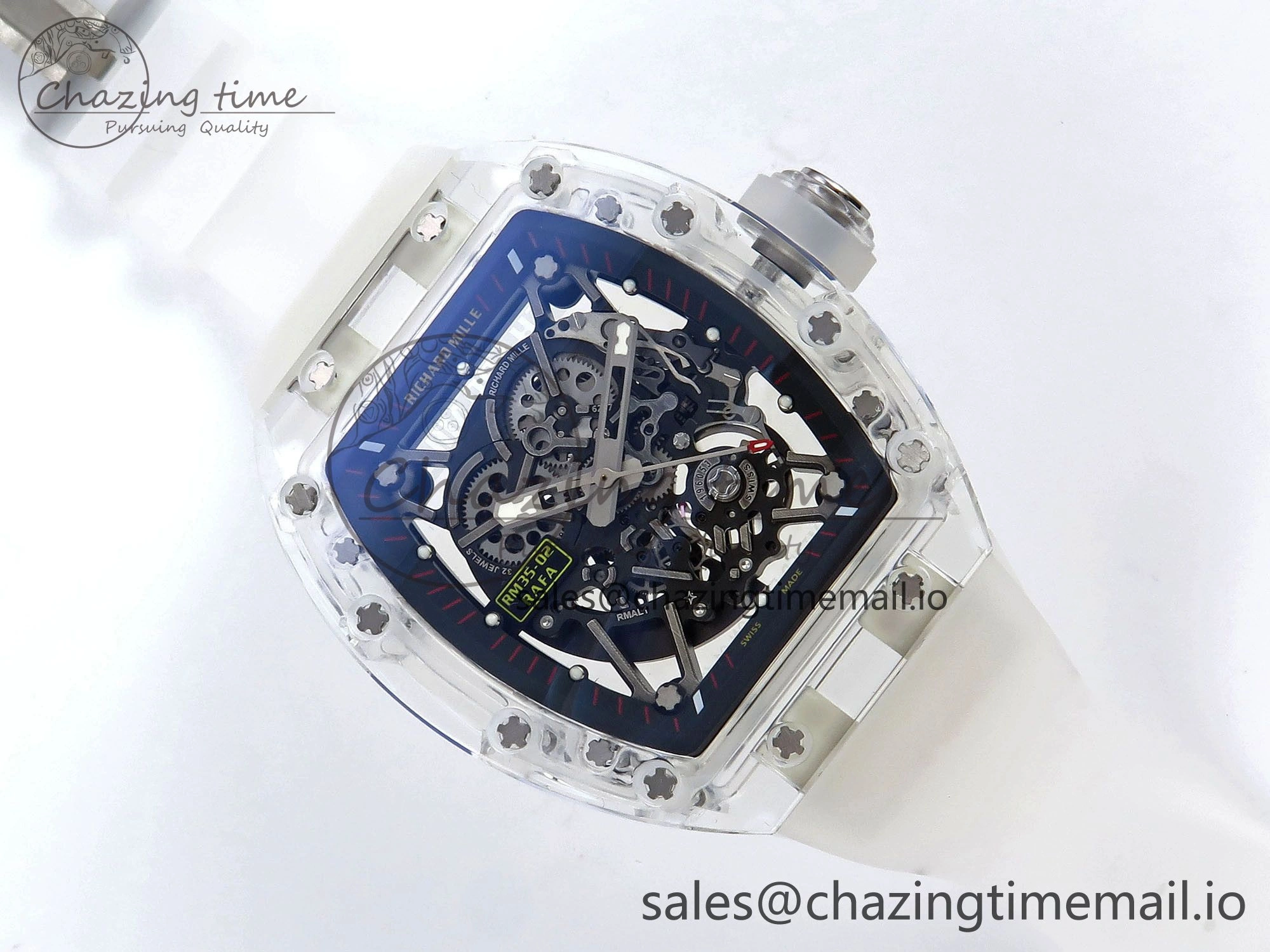RM035-02 Transparent RMF 1:1 Best Edition Skeleton Dial on Transparent Rubber Strap RMAL Neat 9281