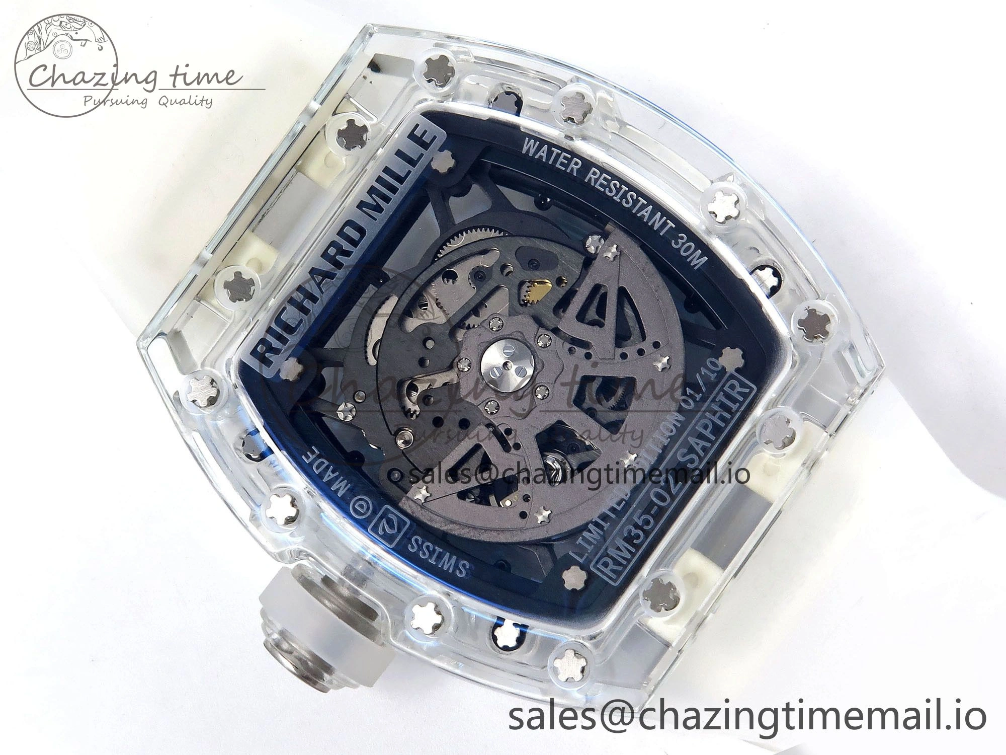 RM035-02 Transparent RMF 1:1 Best Edition Skeleton Dial on Transparent Rubber Strap RMAL Neat 9281