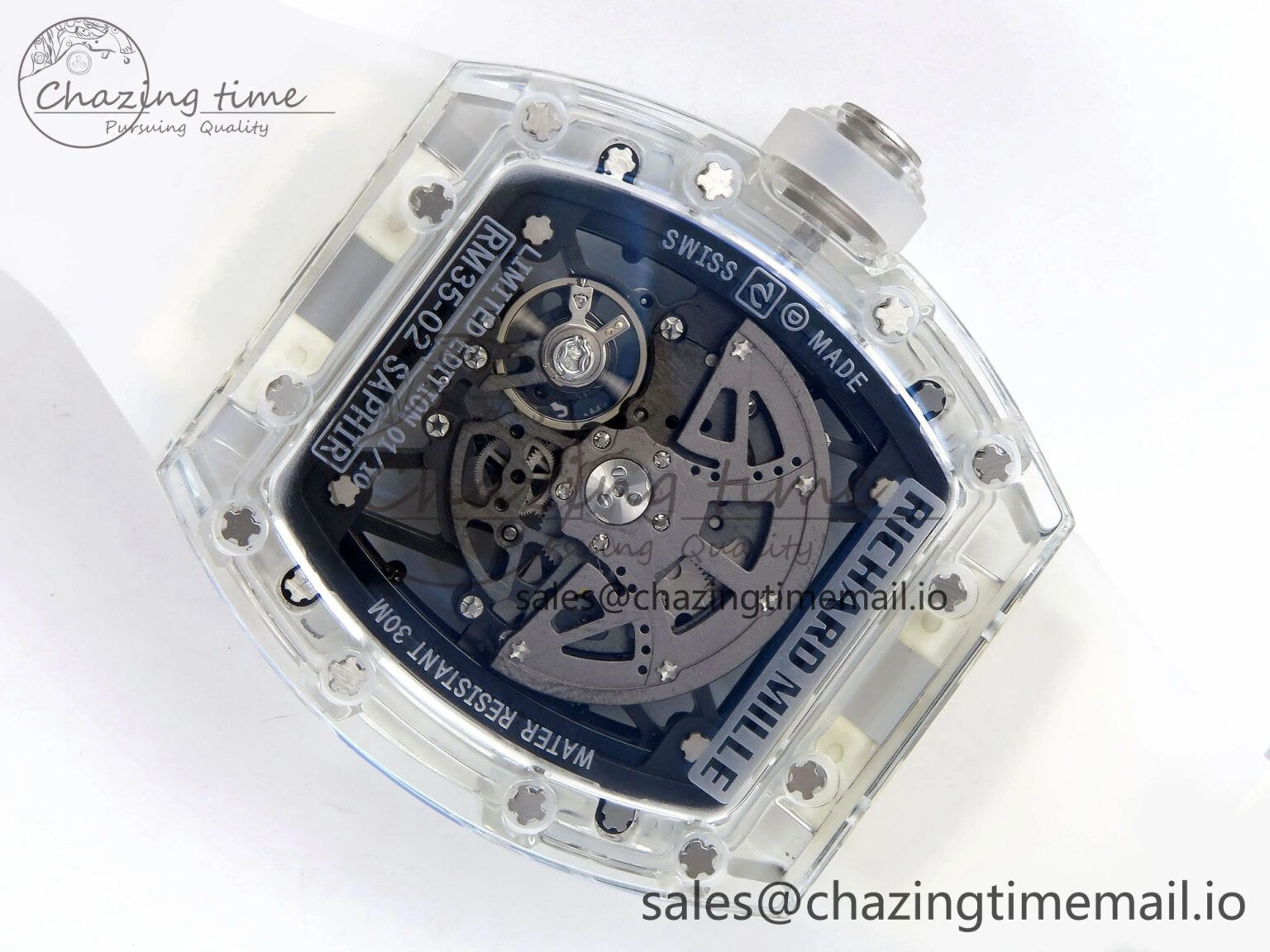 RM035-02 Transparent RMF 1:1 Best Edition Skeleton Dial on Transparent Rubber Strap RMAL Neat 9281