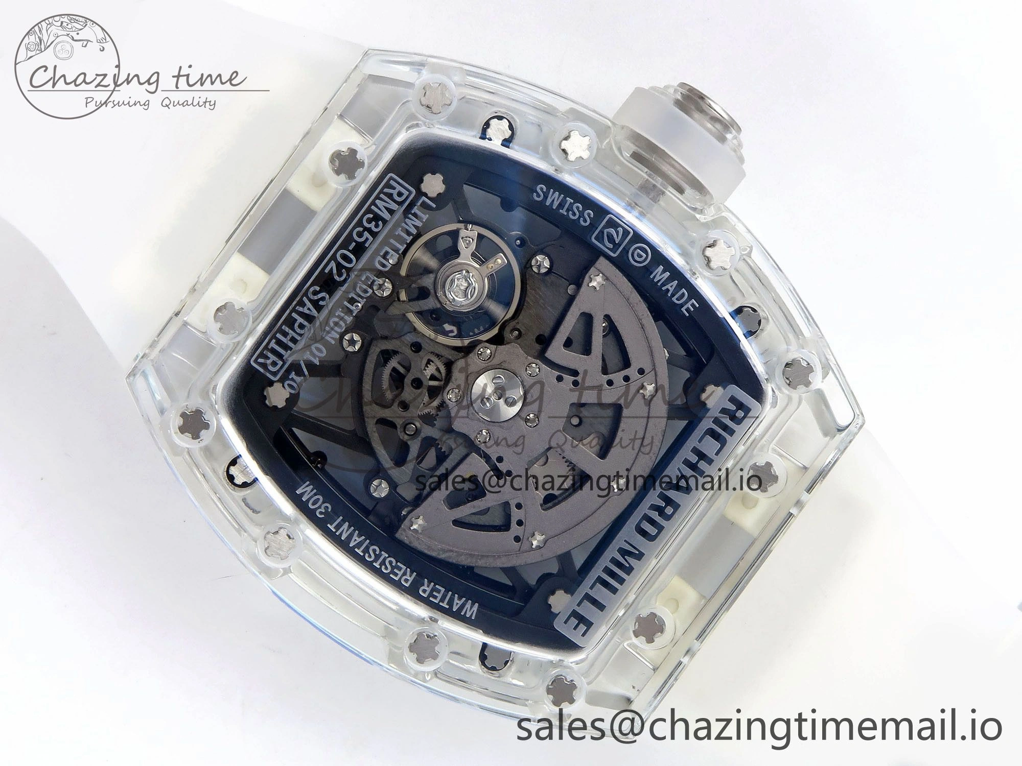 RM035-02 Transparent RMF 1:1 Best Edition Skeleton Dial on Transparent Rubber Strap RMAL Neat 9281