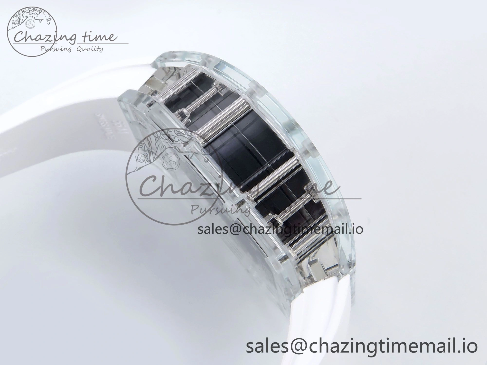 RM035-02 Transparent RMF 1:1 Best Edition Skeleton Dial on White Rubber Strap RMAL WrinkleFree 9282