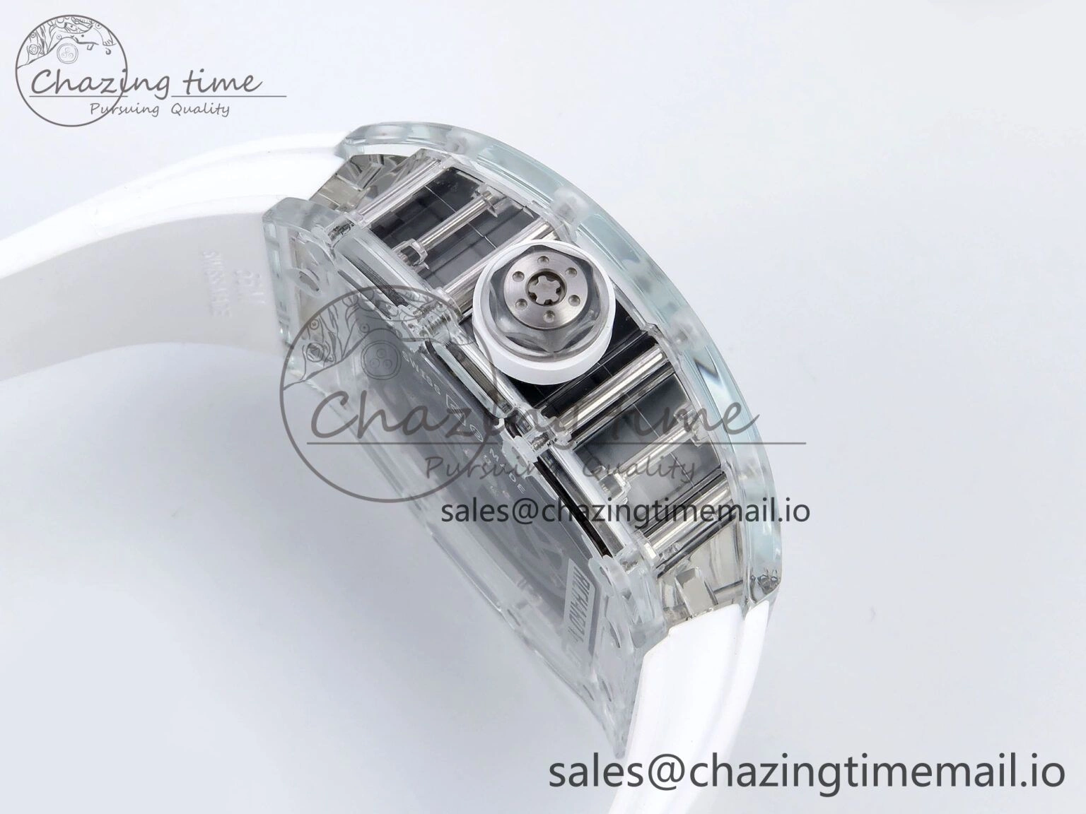 RM035-02 Transparent RMF 1:1 Best Edition Skeleton Dial on White Rubber Strap RMAL WrinkleFree 9282