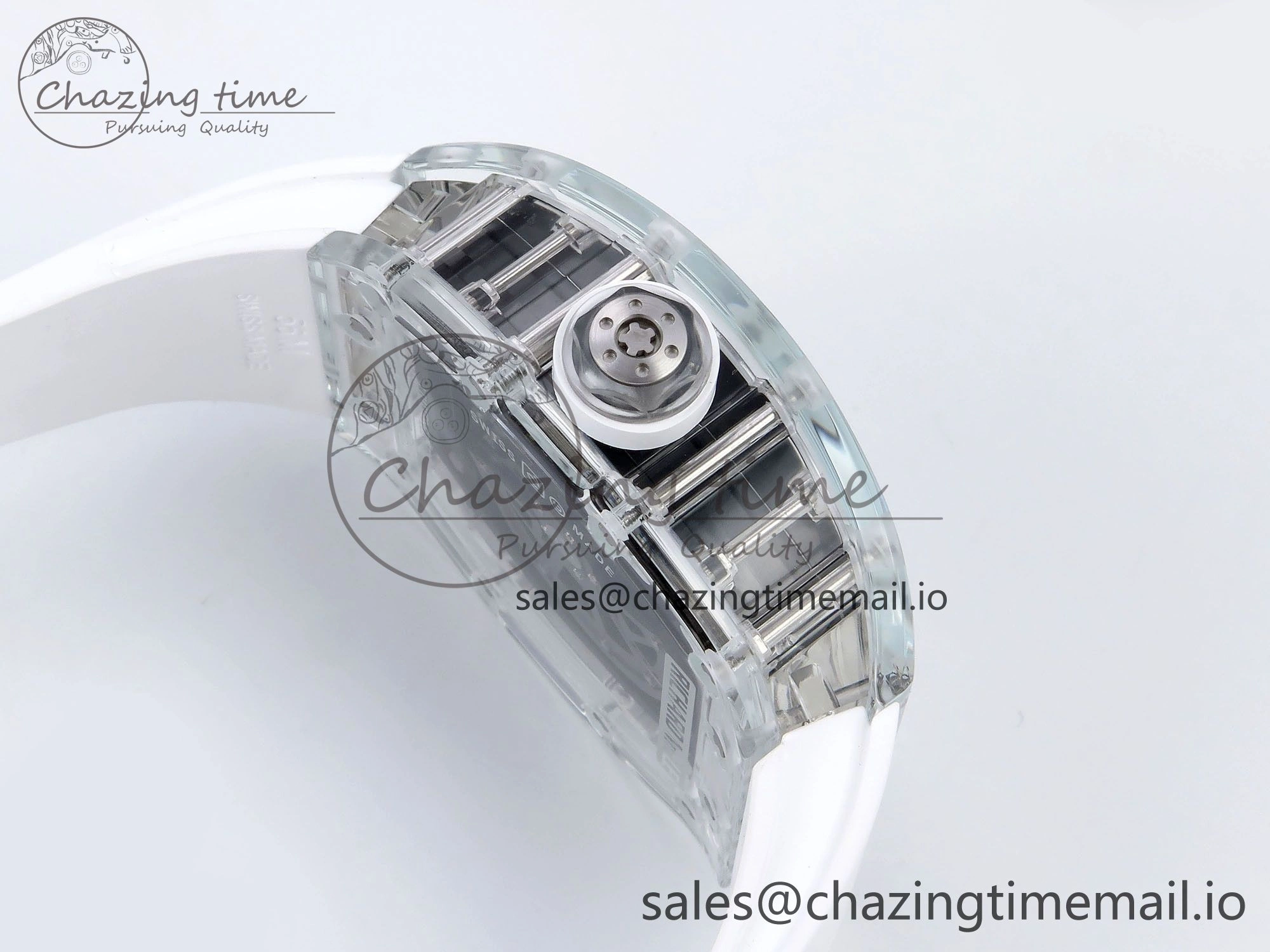 RM035-02 Transparent RMF 1:1 Best Edition Skeleton Dial on White Rubber Strap RMAL WrinkleFree 9282