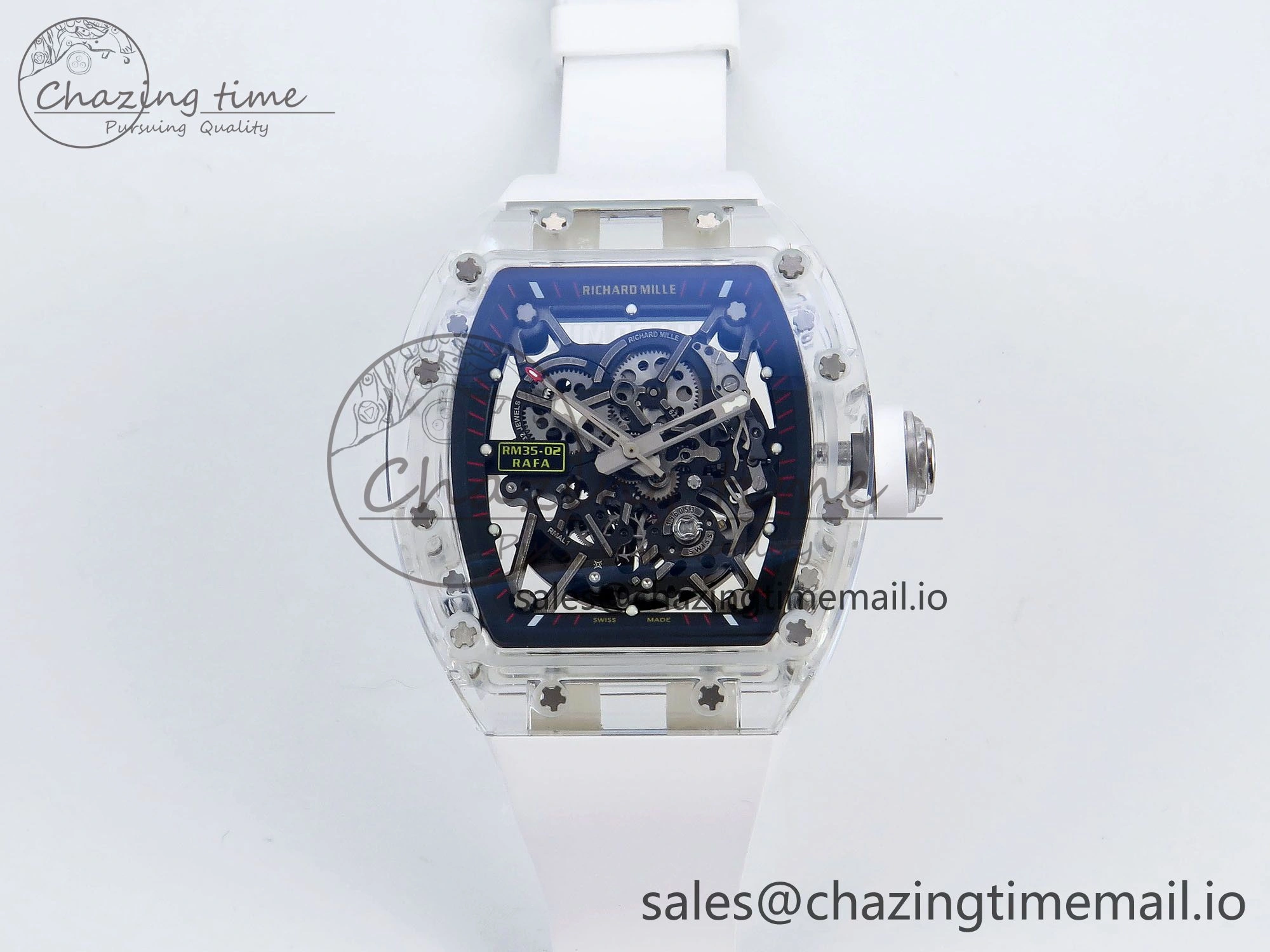 RM035-02 Transparent RMF 1:1 Best Edition Skeleton Dial on White Rubber Strap RMAL WrinkleFree 9282