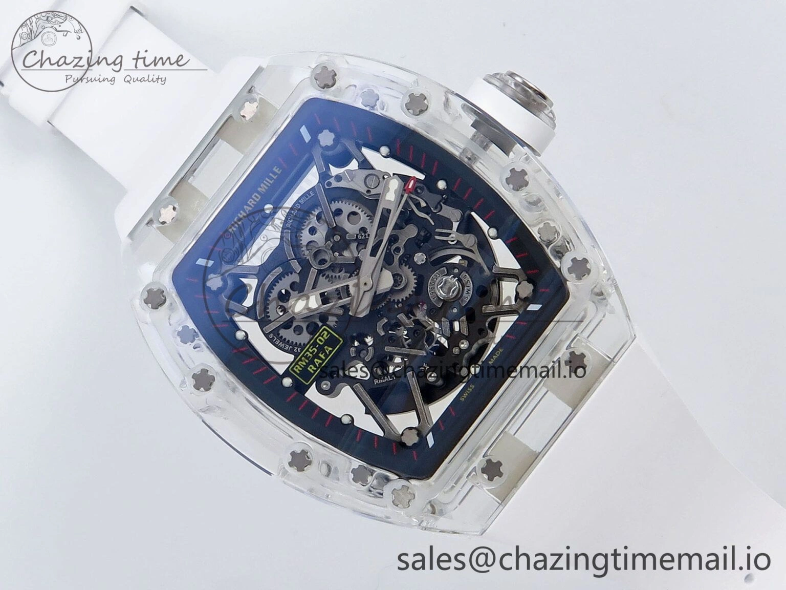 RM035-02 Transparent RMF 1:1 Best Edition Skeleton Dial on White Rubber Strap RMAL WrinkleFree 9282