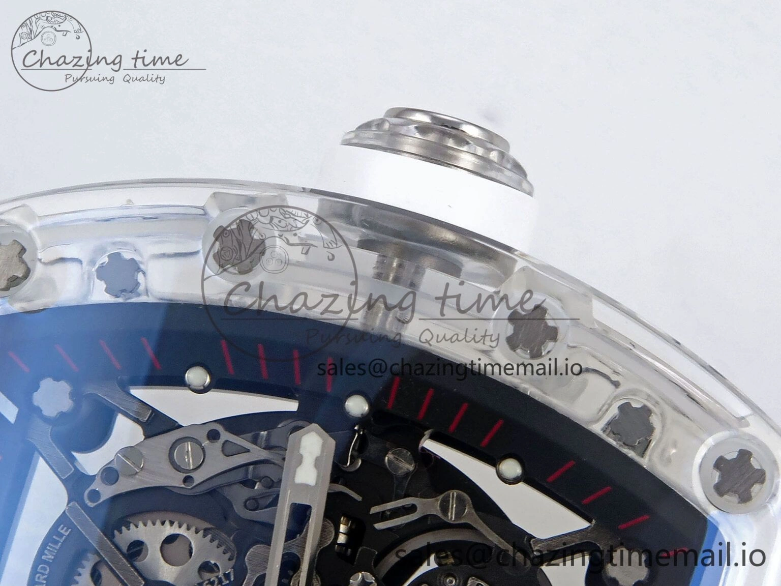 RM035-02 Transparent RMF 1:1 Best Edition Skeleton Dial on White Rubber Strap RMAL WrinkleFree 9282