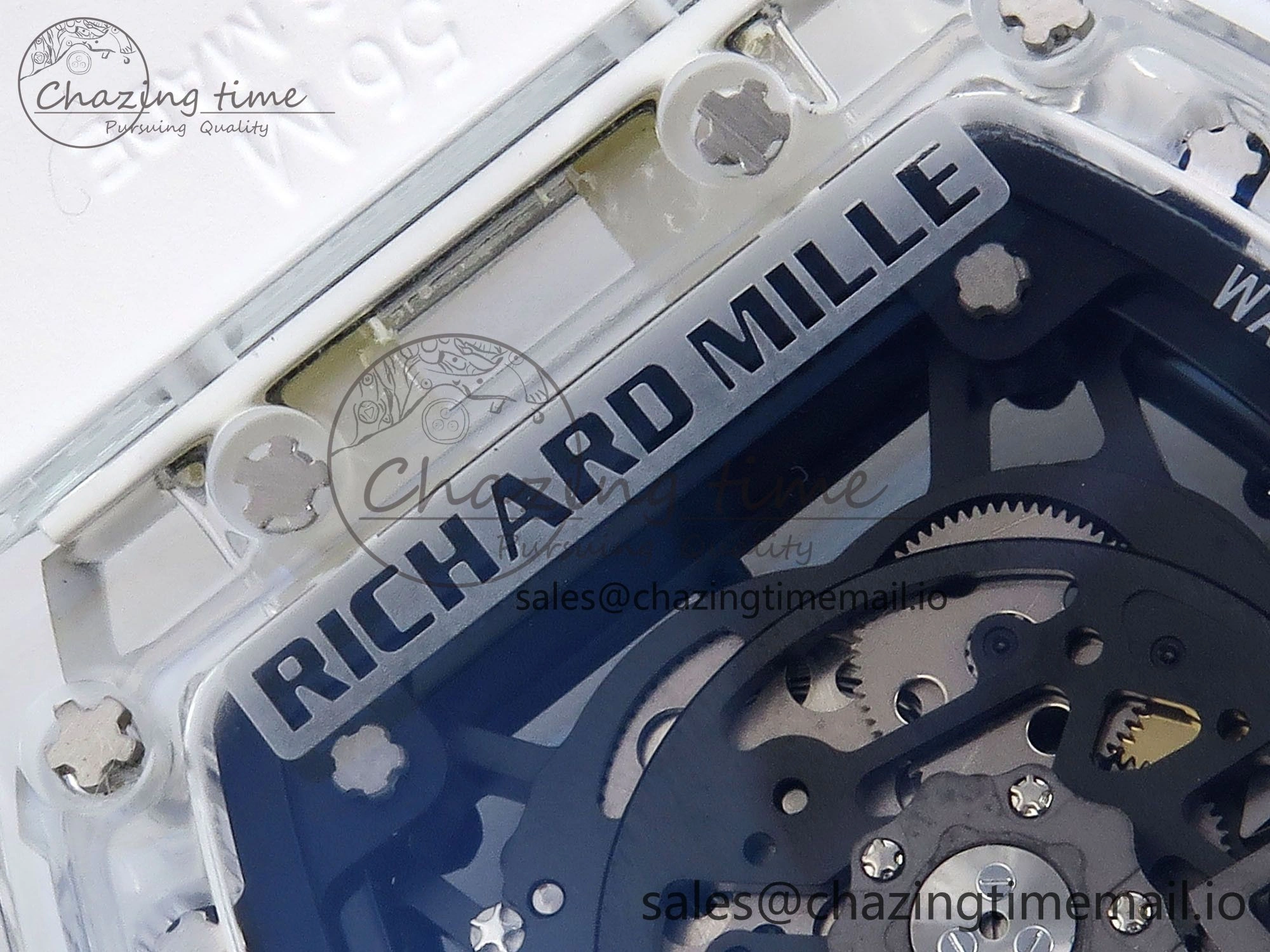 RM035-02 Transparent RMF 1:1 Best Edition Skeleton Dial on White Rubber Strap RMAL WrinkleFree 9282
