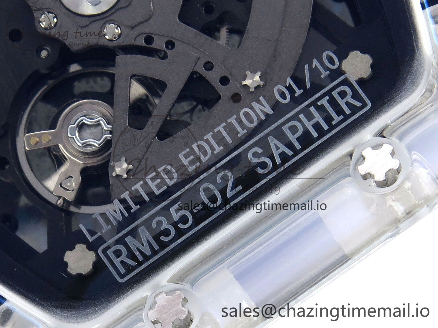 RM035-02 Transparent RMF 1:1 Best Edition Skeleton Dial on White Rubber Strap RMAL WrinkleFree 9282