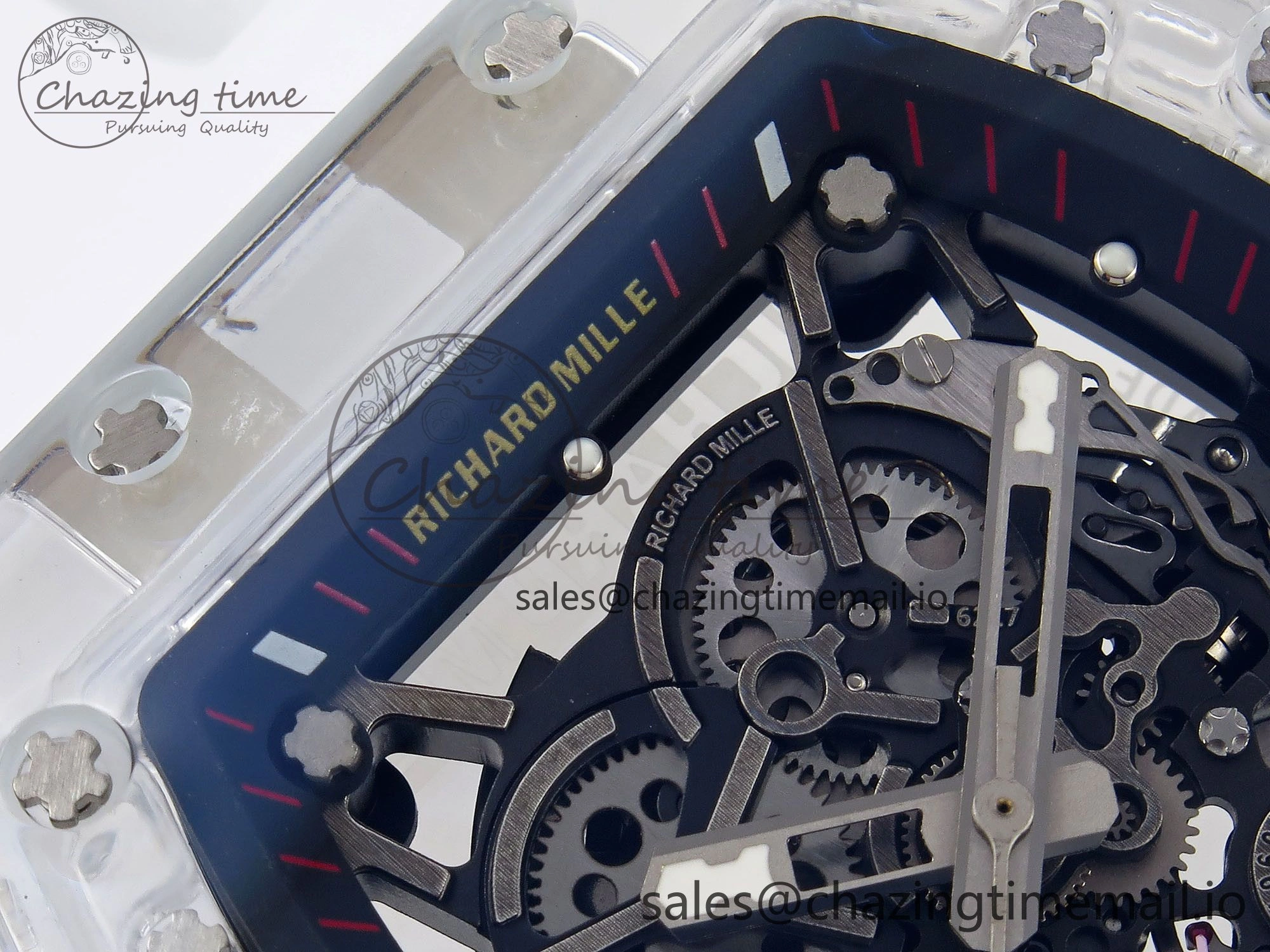 RM035-02 Transparent RMF 1:1 Best Edition Skeleton Dial on White Rubber Strap RMAL WrinkleFree 9282