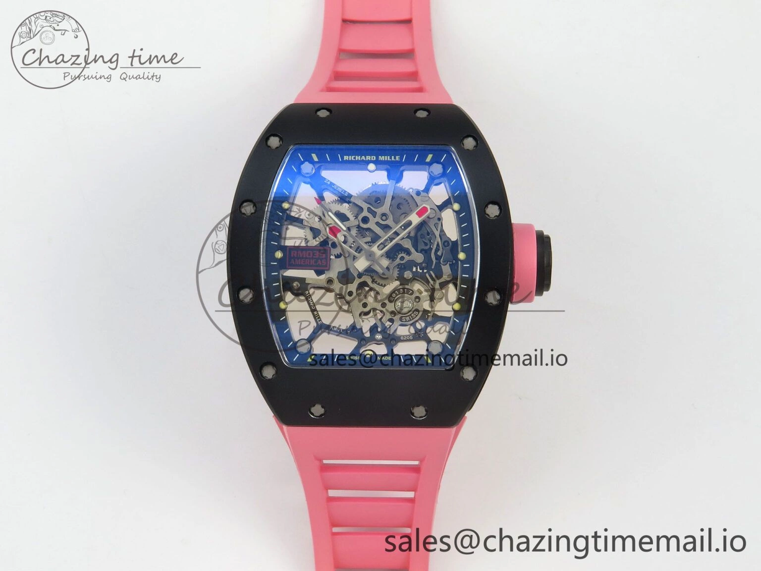 RM035 Americas RG Black Ceramic SONIC Best Edition Skeleton Dial on Pink Rubber Strap Clone RMUL Classic 9141