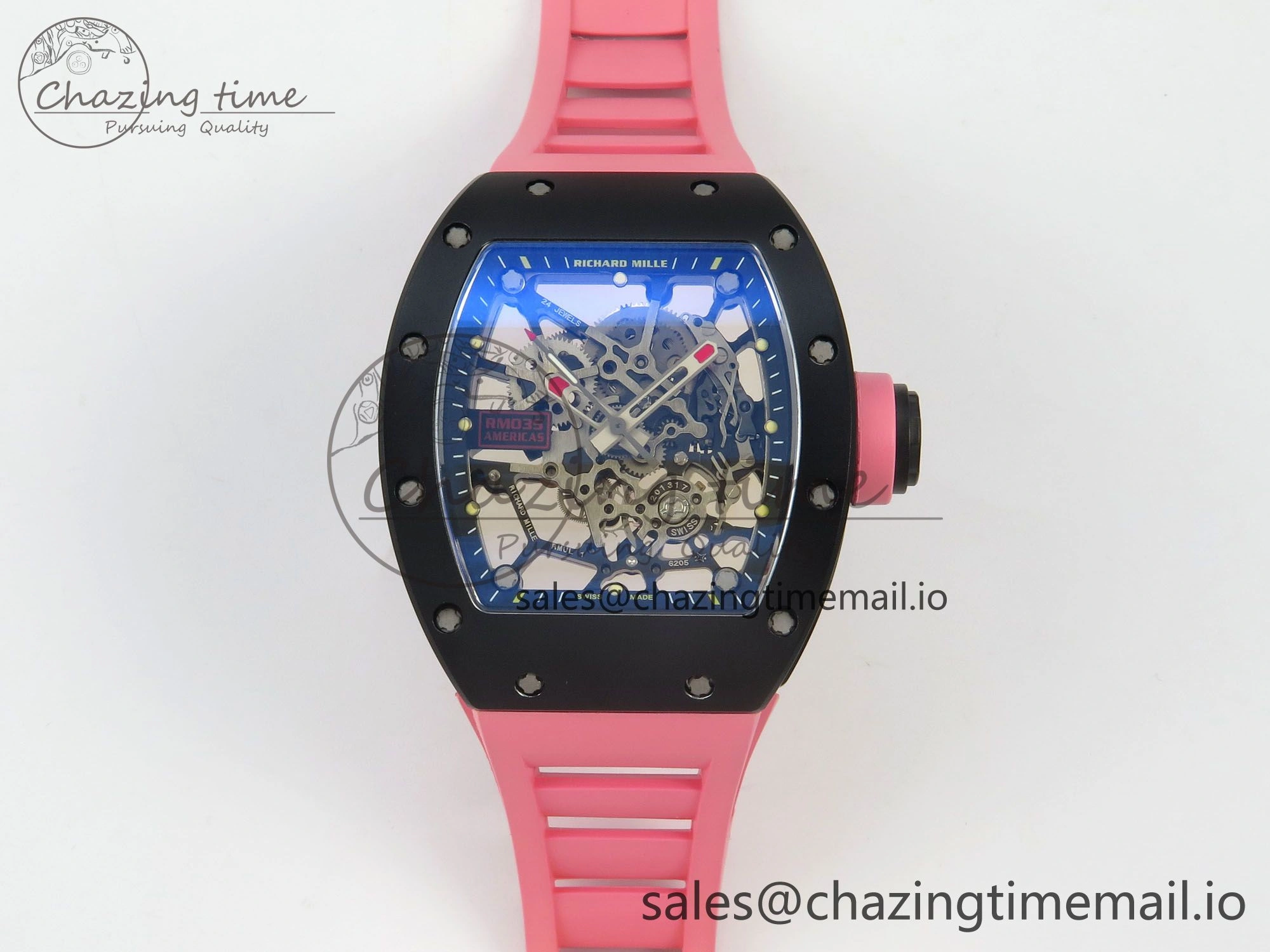 RM035 Americas RG Black Ceramic SONIC Best Edition Skeleton Dial on Pink Rubber Strap Clone RMUL Classic 9141