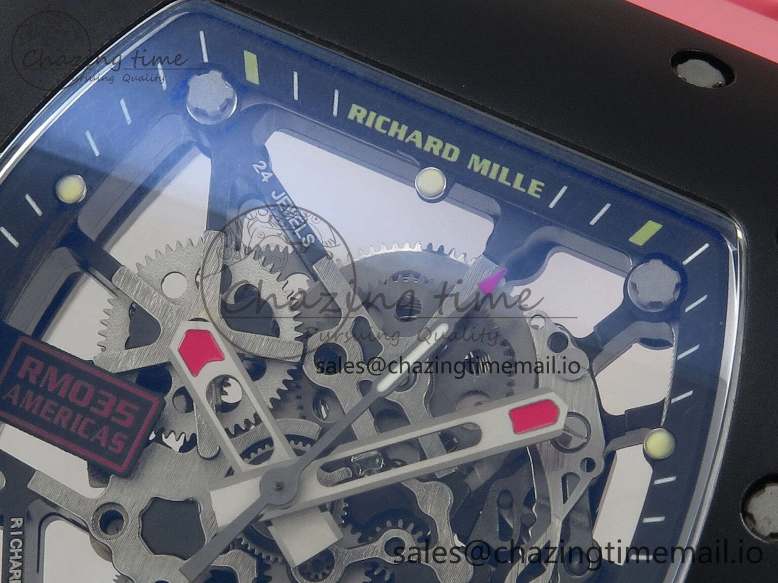 RM035 Americas RG Black Ceramic SONIC Best Edition Skeleton Dial on Pink Rubber Strap Clone RMUL Classic 9141