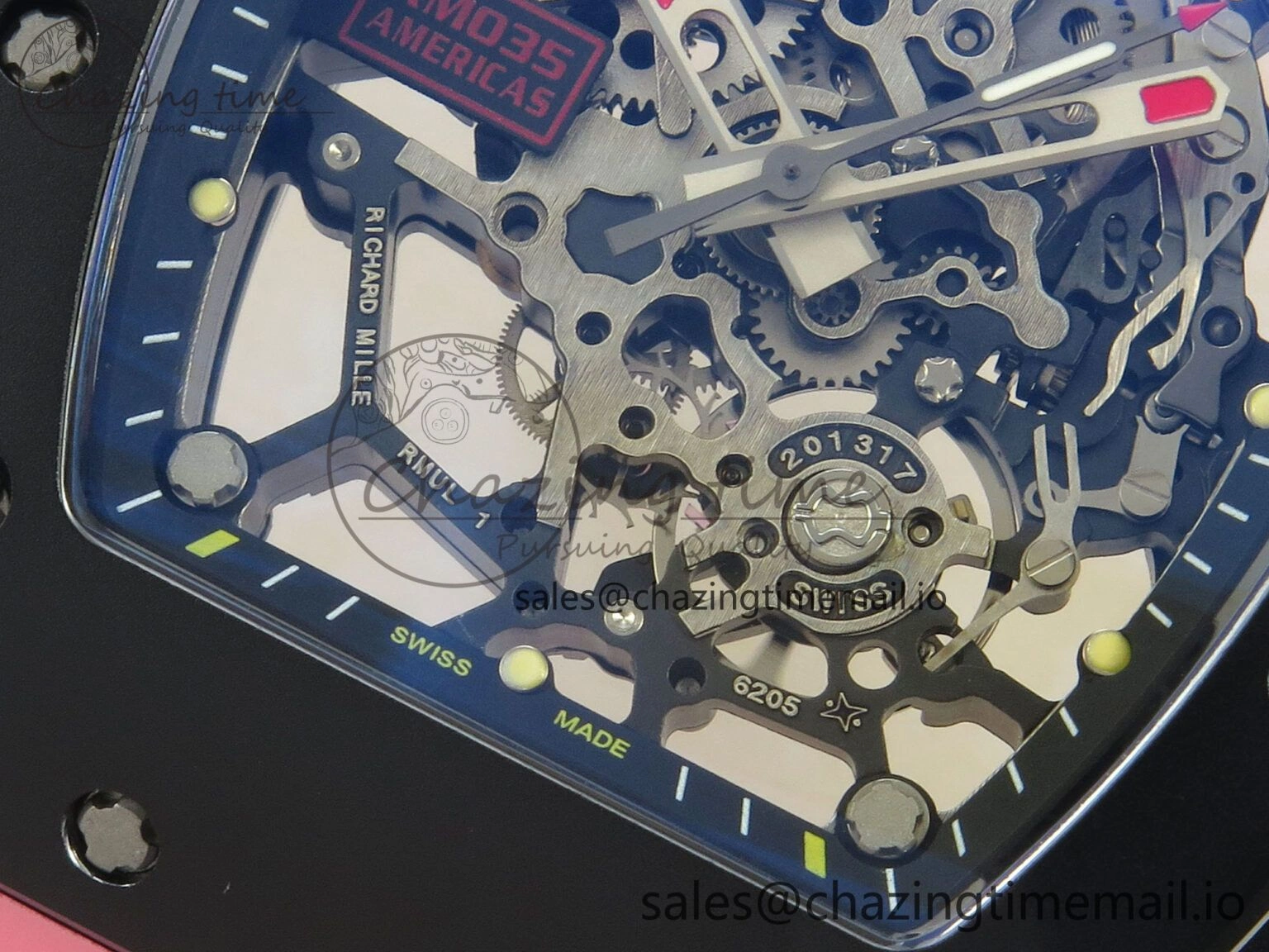 RM035 Americas RG Black Ceramic SONIC Best Edition Skeleton Dial on Pink Rubber Strap Clone RMUL Classic 9141