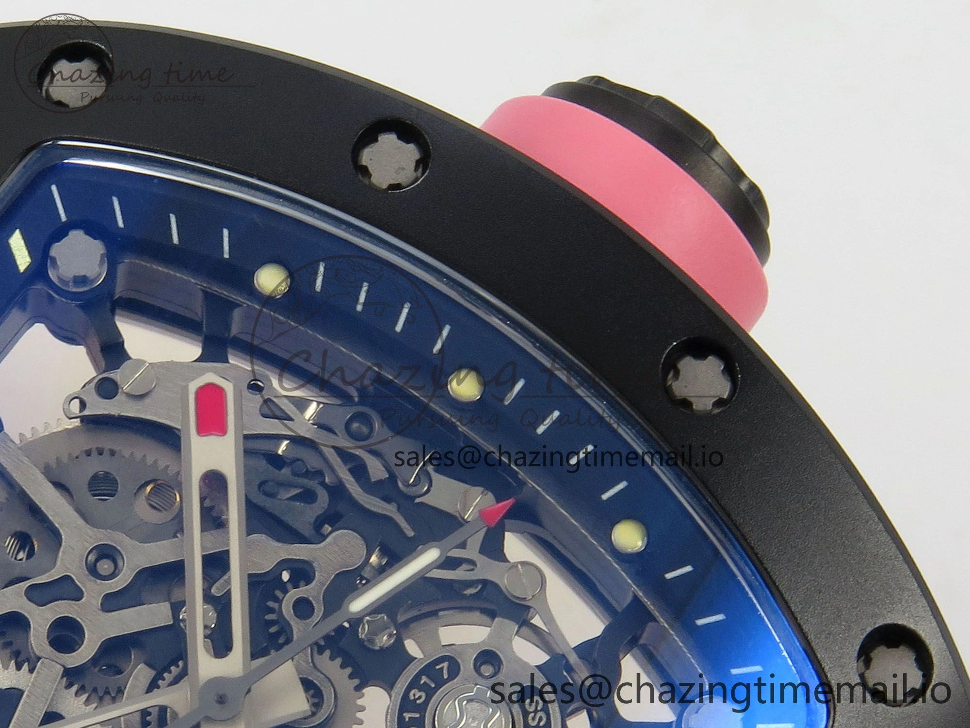 RM035 Americas RG Black Ceramic SONIC Best Edition Skeleton Dial on Pink Rubber Strap Clone RMUL Classic 9141
