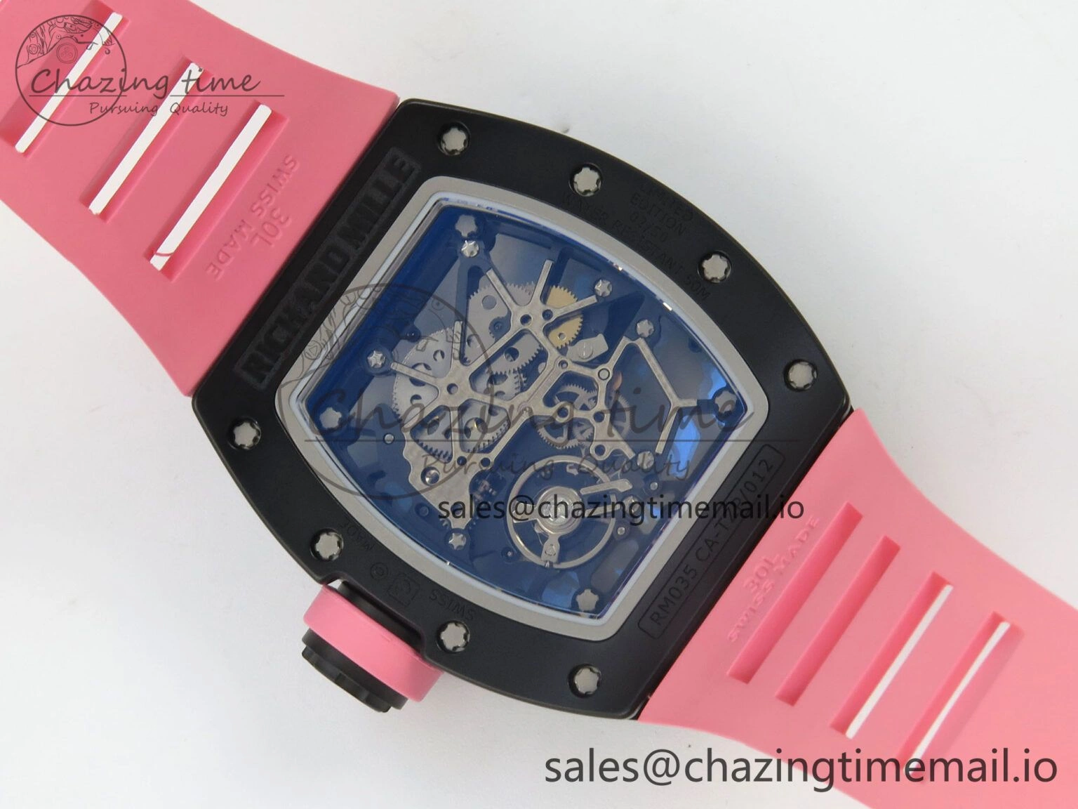 RM035 Americas RG Black Ceramic SONIC Best Edition Skeleton Dial on Pink Rubber Strap Clone RMUL Classic 9141