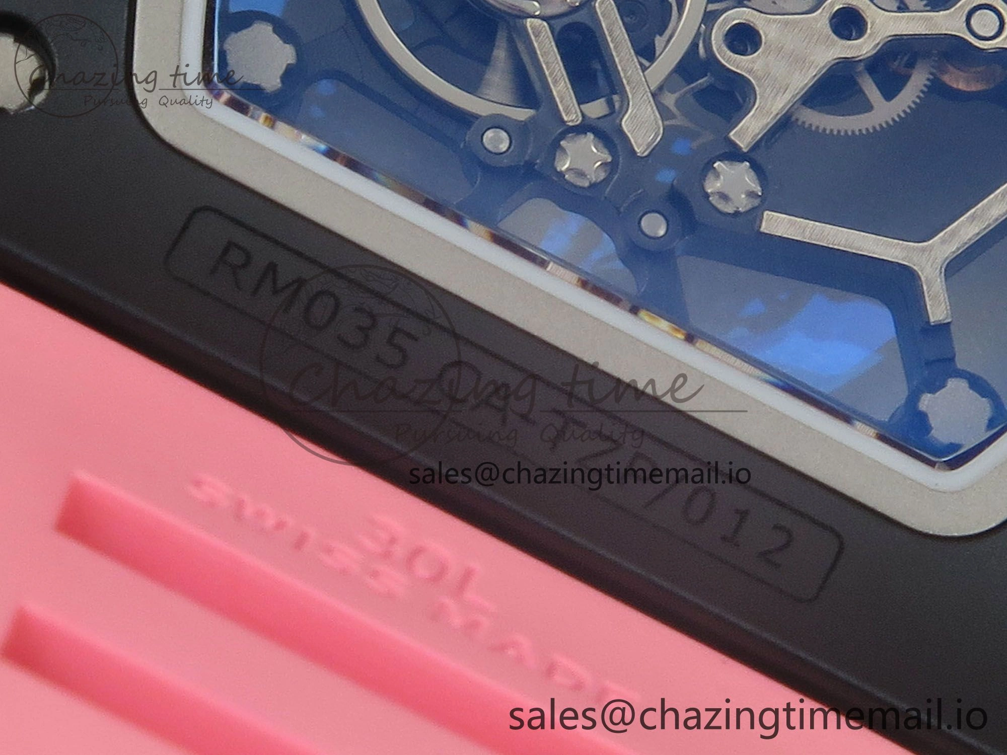 RM035 Americas RG Black Ceramic SONIC Best Edition Skeleton Dial on Pink Rubber Strap Clone RMUL Classic 9141