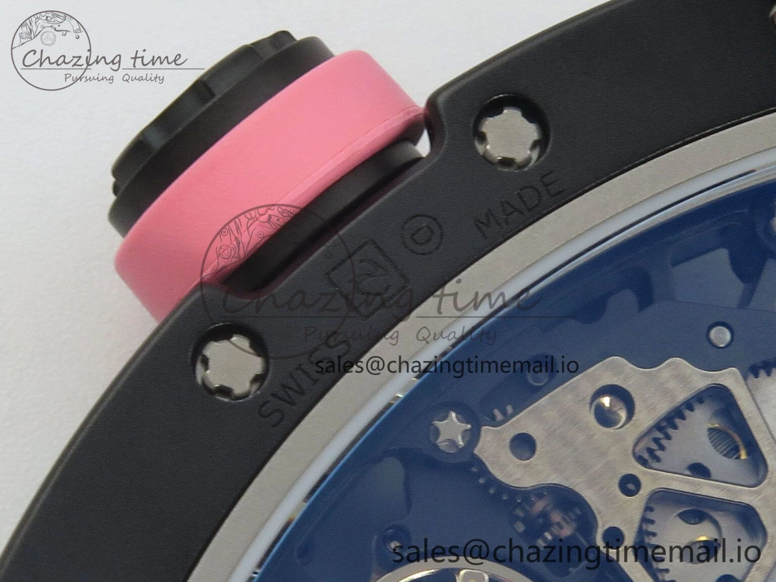 RM035 Americas RG Black Ceramic SONIC Best Edition Skeleton Dial on Pink Rubber Strap Clone RMUL Classic 9141