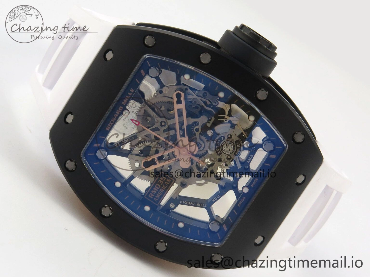 Fashionable RM035 Americas RG Black Ceramic SONIC Best Edition Skeleton Dial on White Rubber Strap Clone RMUL 9139
