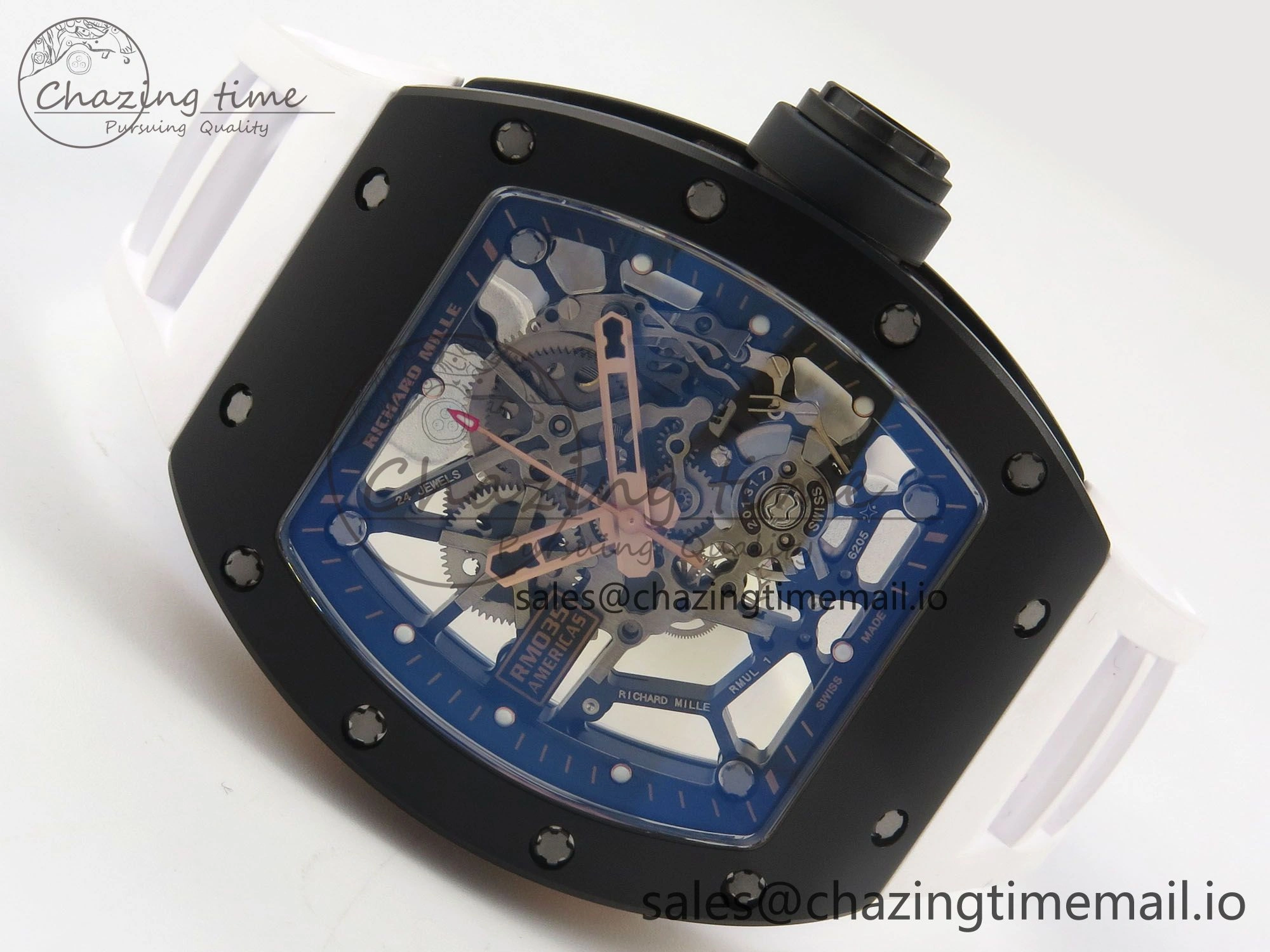 Fashionable RM035 Americas RG Black Ceramic SONIC Best Edition Skeleton Dial on White Rubber Strap Clone RMUL 9139