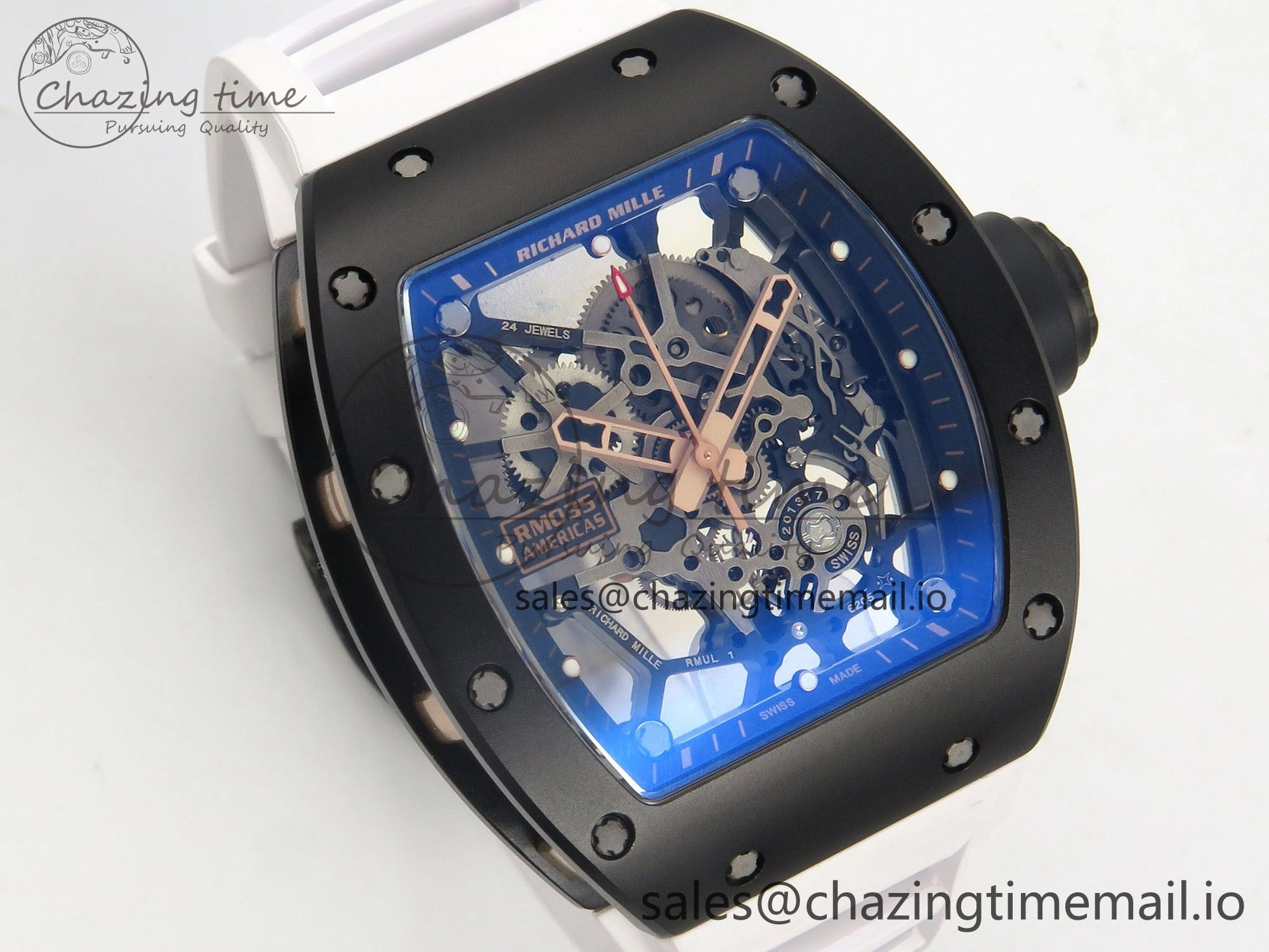 Fashionable RM035 Americas RG Black Ceramic SONIC Best Edition Skeleton Dial on White Rubber Strap Clone RMUL 9139