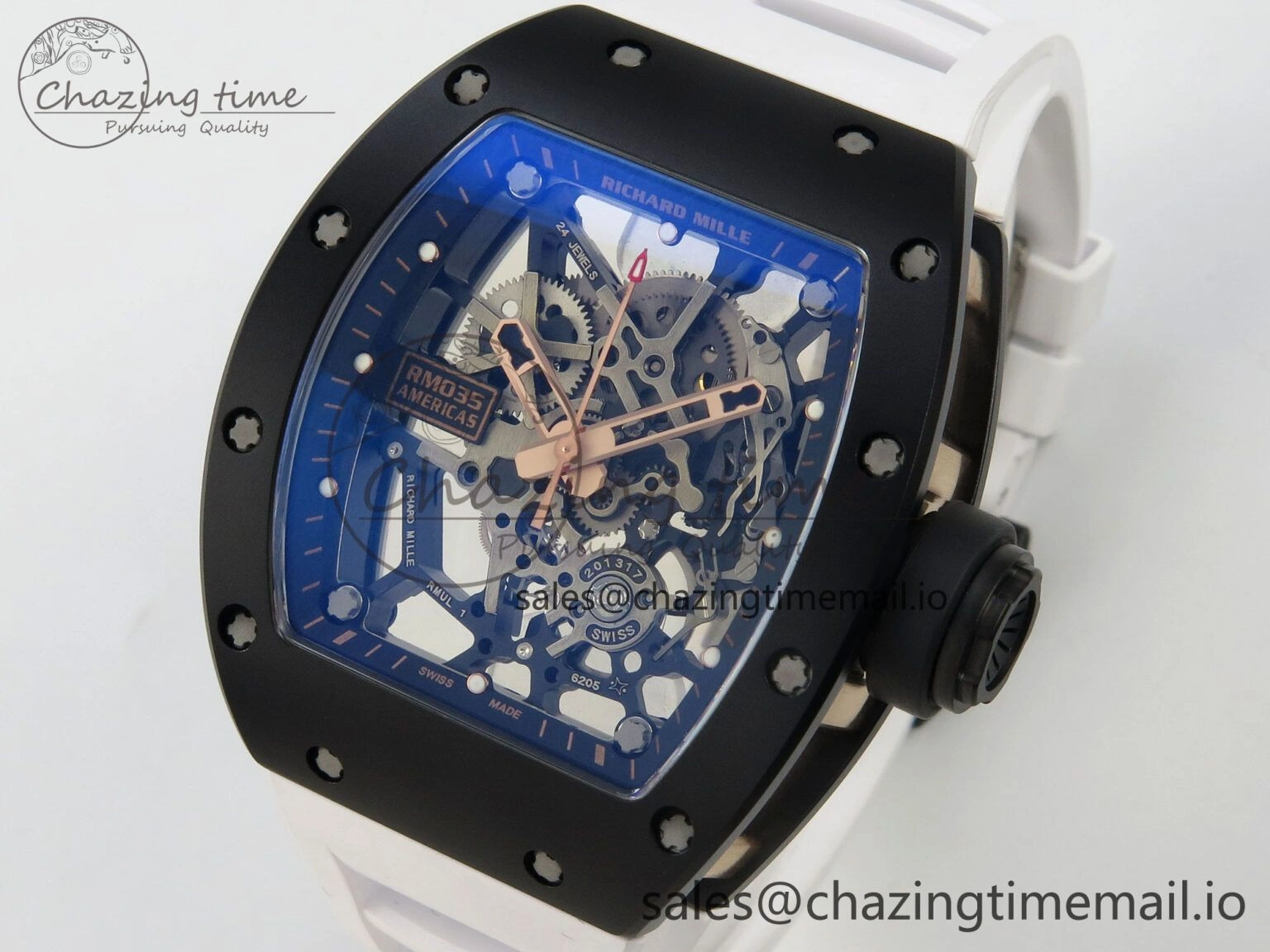 Fashionable RM035 Americas RG Black Ceramic SONIC Best Edition Skeleton Dial on White Rubber Strap Clone RMUL 9139