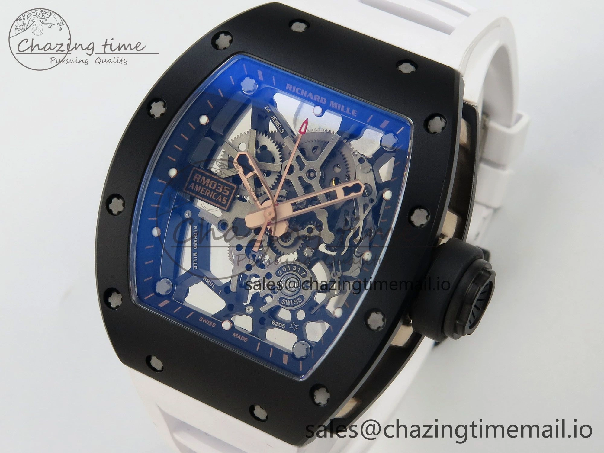 Fashionable RM035 Americas RG Black Ceramic SONIC Best Edition Skeleton Dial on White Rubber Strap Clone RMUL 9139