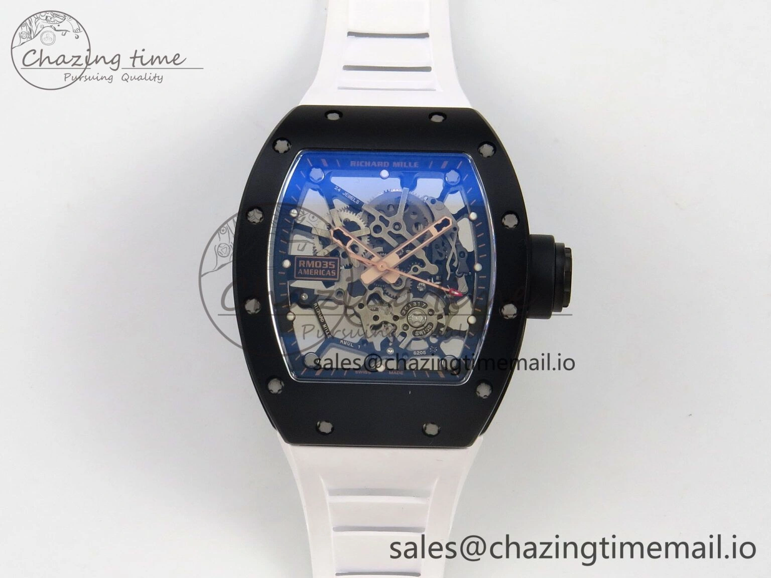 Fashionable RM035 Americas RG Black Ceramic SONIC Best Edition Skeleton Dial on White Rubber Strap Clone RMUL 9139