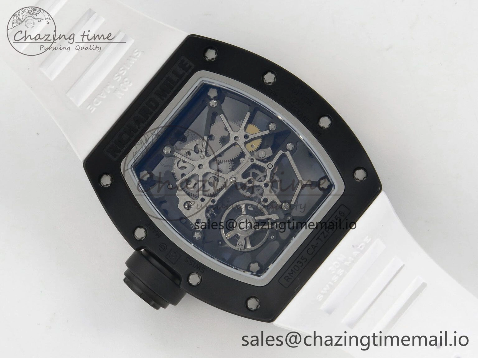 Fashionable RM035 Americas RG Black Ceramic SONIC Best Edition Skeleton Dial on White Rubber Strap Clone RMUL 9139