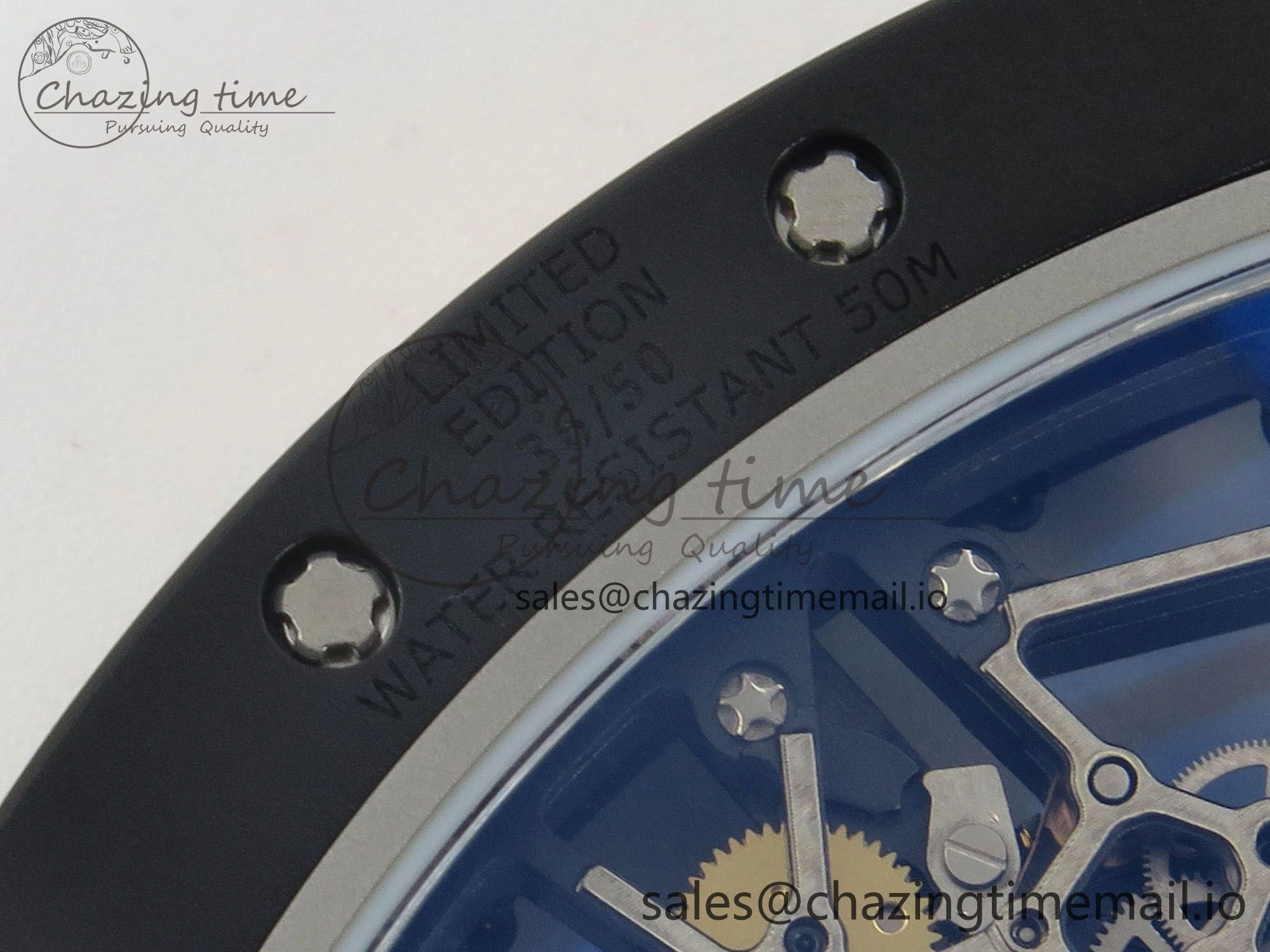 Fashionable RM035 Americas RG Black Ceramic SONIC Best Edition Skeleton Dial on White Rubber Strap Clone RMUL 9139