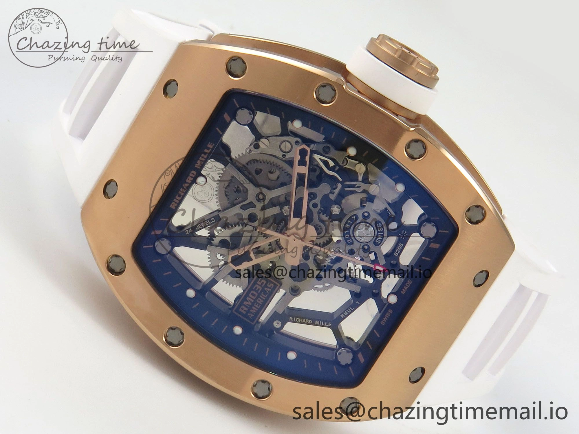 RM035 Americas RG SONIC Best Edition Skeleton Dial on White Rubber Strap Clone RMUL Thermal 9140
