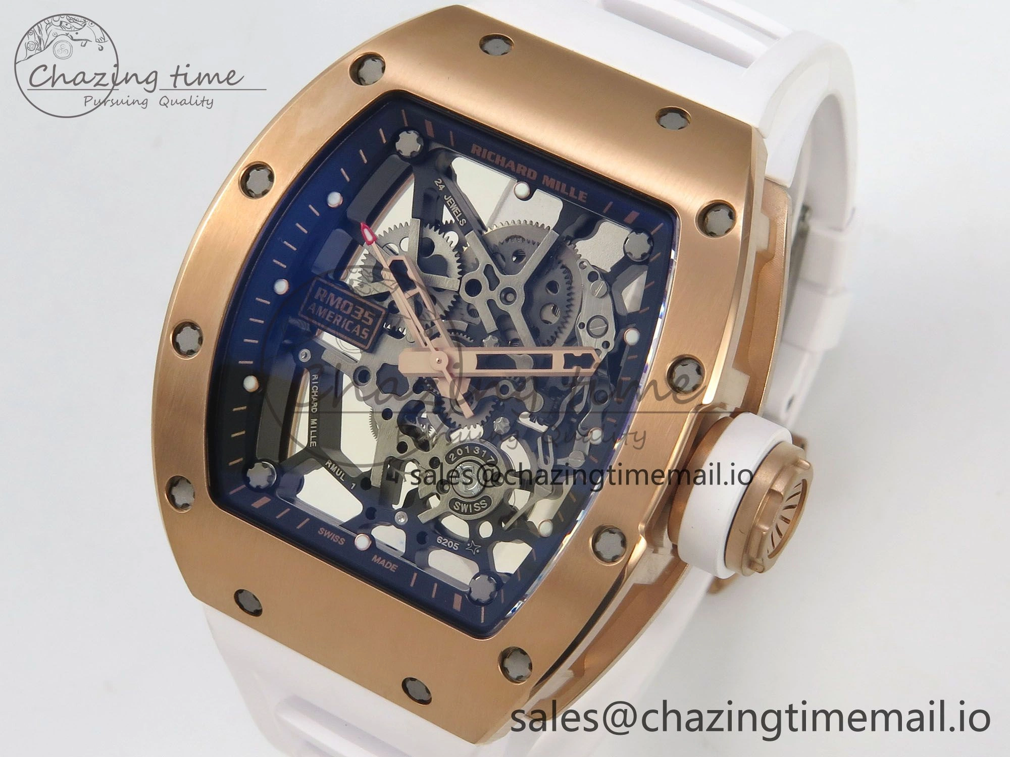 RM035 Americas RG SONIC Best Edition Skeleton Dial on White Rubber Strap Clone RMUL Thermal 9140