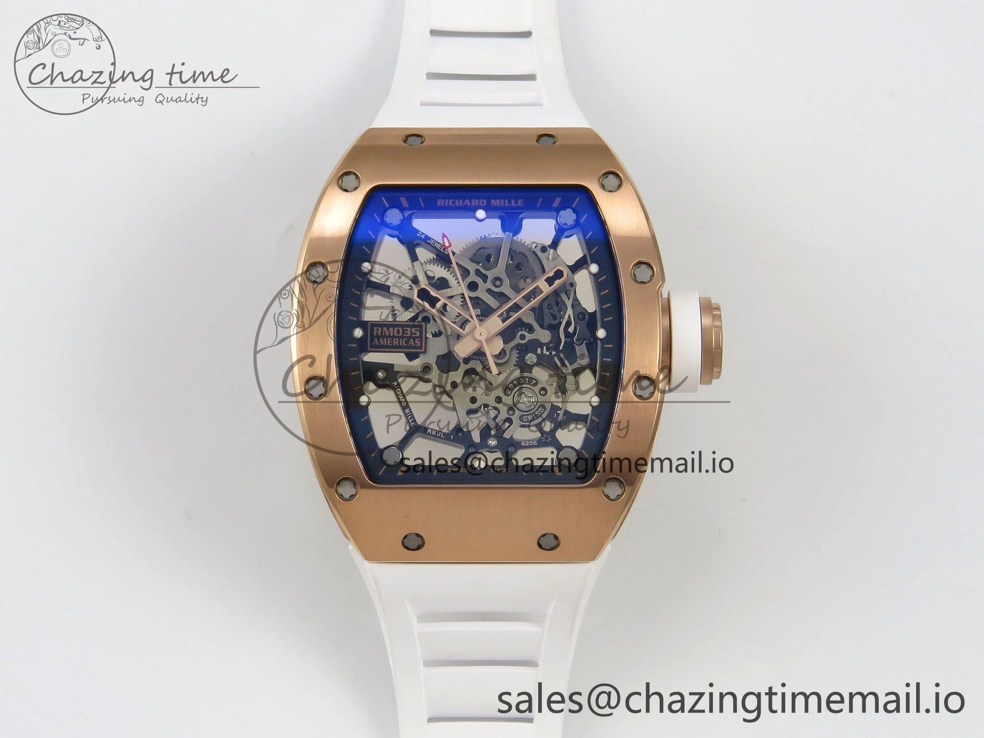 RM035 Americas RG SONIC Best Edition Skeleton Dial on White Rubber Strap Clone RMUL Thermal 9140