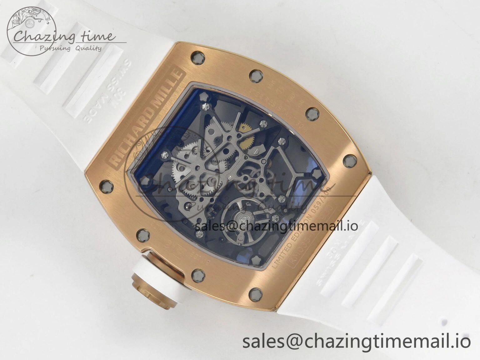 RM035 Americas RG SONIC Best Edition Skeleton Dial on White Rubber Strap Clone RMUL Thermal 9140