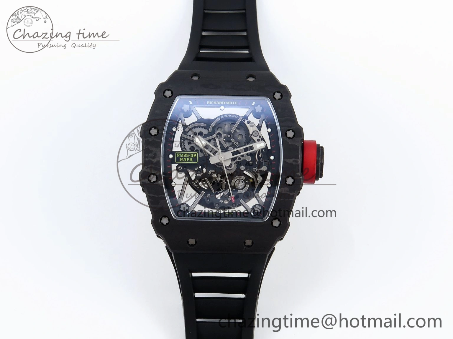 Attractive RM035 BLACK CARBON SONIC BEST EDITION SKELETON DIAL ON BLACK RUBBER STRAP CLONE RMUL 9314
