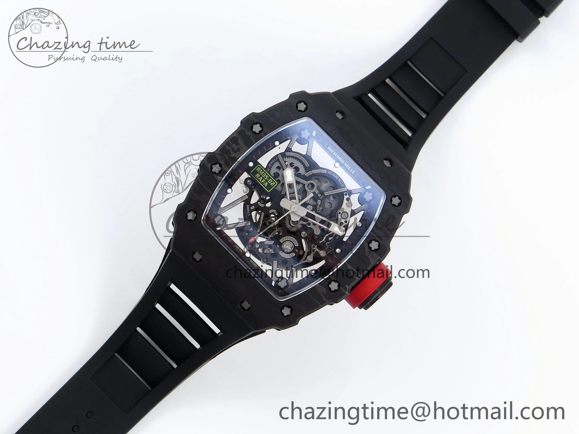 Attractive RM035 BLACK CARBON SONIC BEST EDITION SKELETON DIAL ON BLACK RUBBER STRAP CLONE RMUL 9314