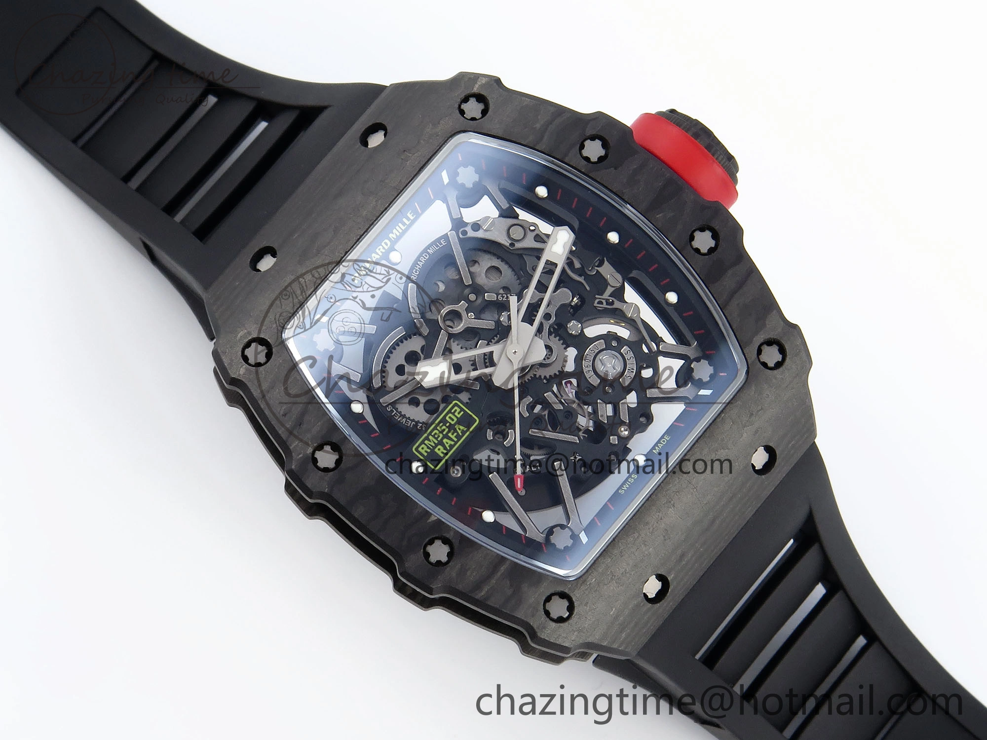 Attractive RM035 BLACK CARBON SONIC BEST EDITION SKELETON DIAL ON BLACK RUBBER STRAP CLONE RMUL 9314
