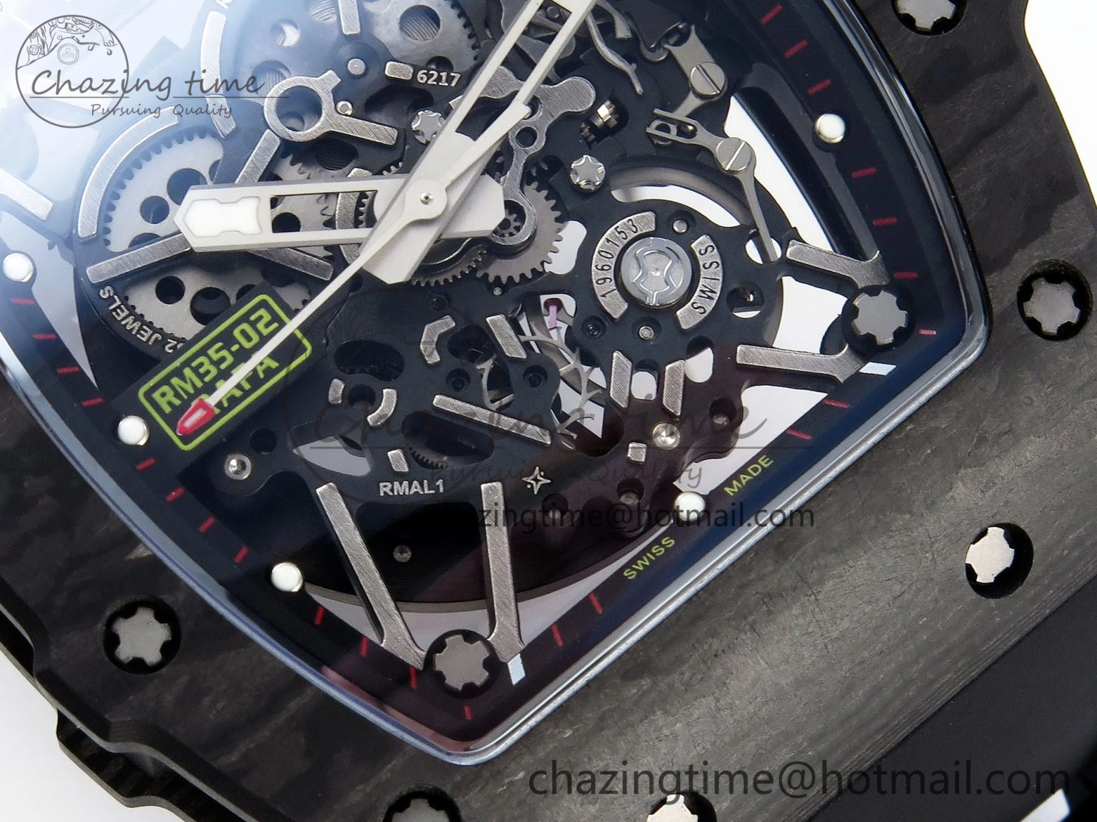 Attractive RM035 BLACK CARBON SONIC BEST EDITION SKELETON DIAL ON BLACK RUBBER STRAP CLONE RMUL 9314