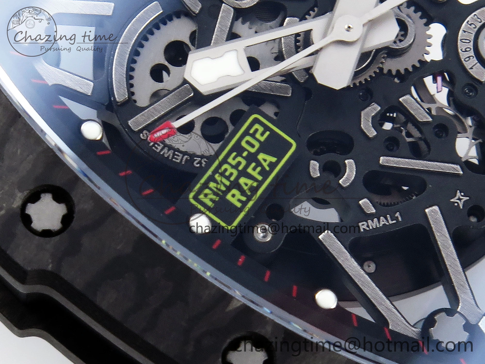 Attractive RM035 BLACK CARBON SONIC BEST EDITION SKELETON DIAL ON BLACK RUBBER STRAP CLONE RMUL 9314