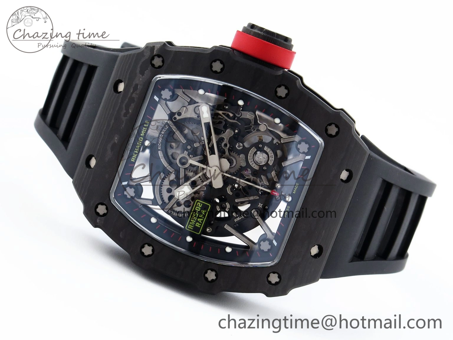 Attractive RM035 BLACK CARBON SONIC BEST EDITION SKELETON DIAL ON BLACK RUBBER STRAP CLONE RMUL 9314