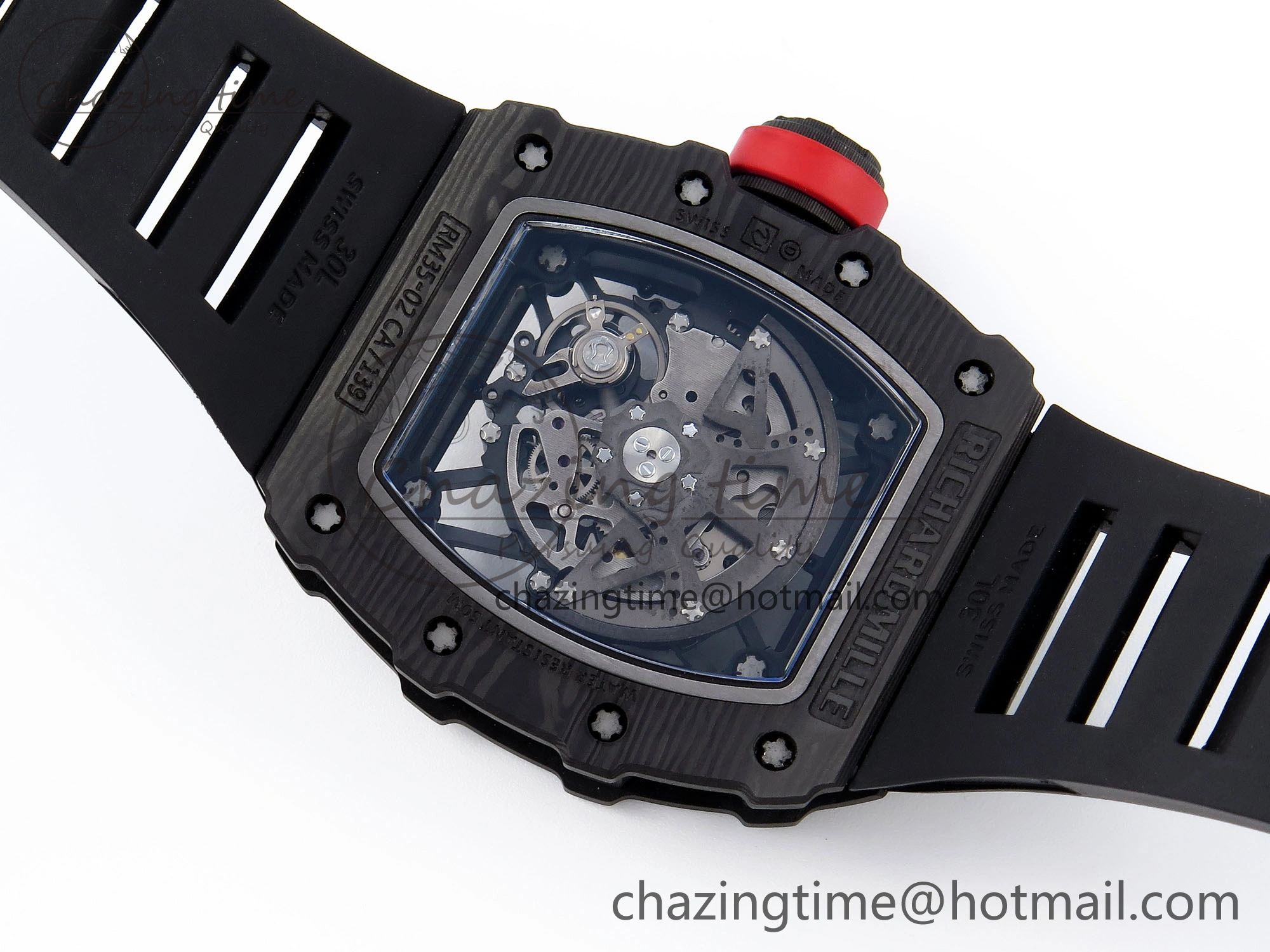 Attractive RM035 BLACK CARBON SONIC BEST EDITION SKELETON DIAL ON BLACK RUBBER STRAP CLONE RMUL 9314